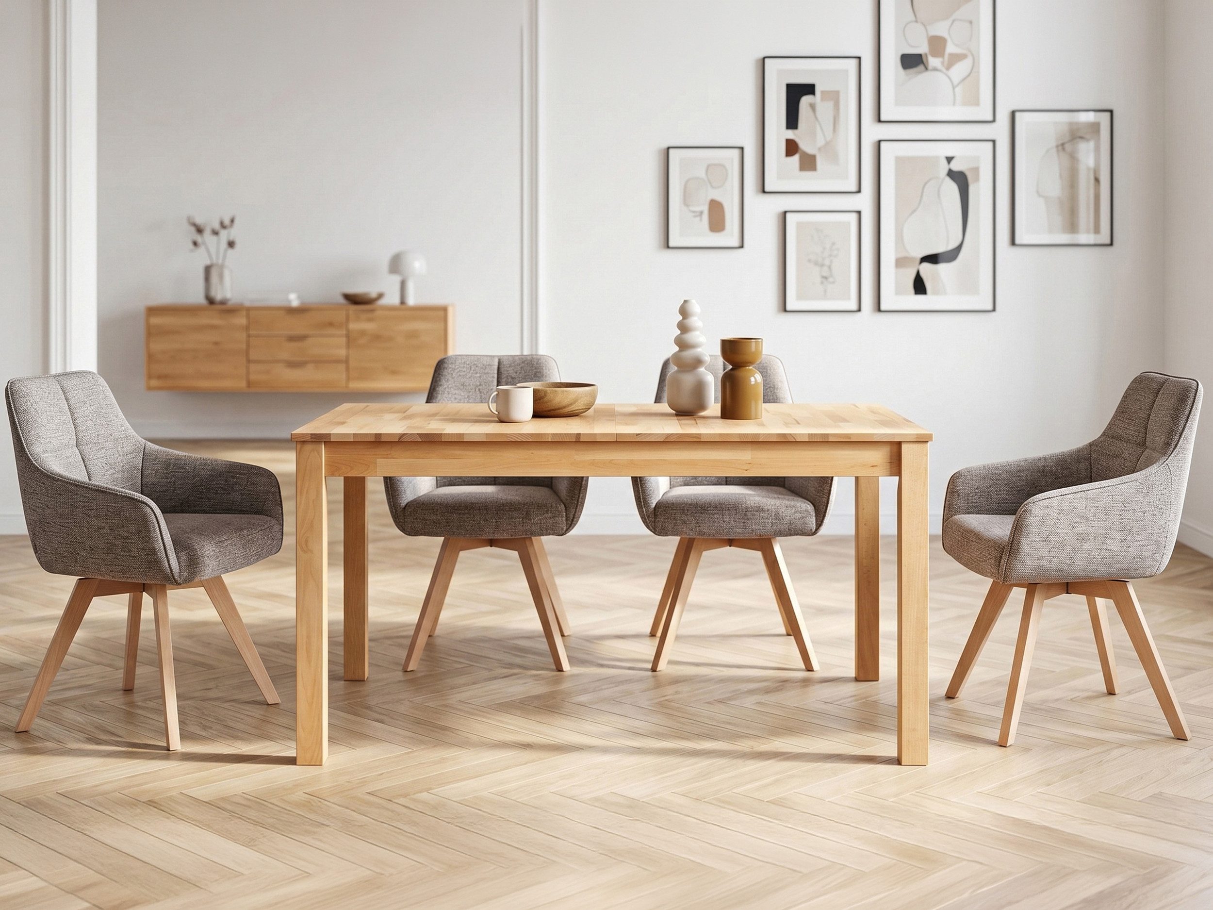 Massivart® Polsterstuhl 360 Grad drehbar, Esszimmerstuhl mit Armlehnen, Webstoff, »LIPARI«, Sitz fest gepolstert • Federkorb • Gestell Eiche farbig • BOHO Stil – Bild 4 von 5