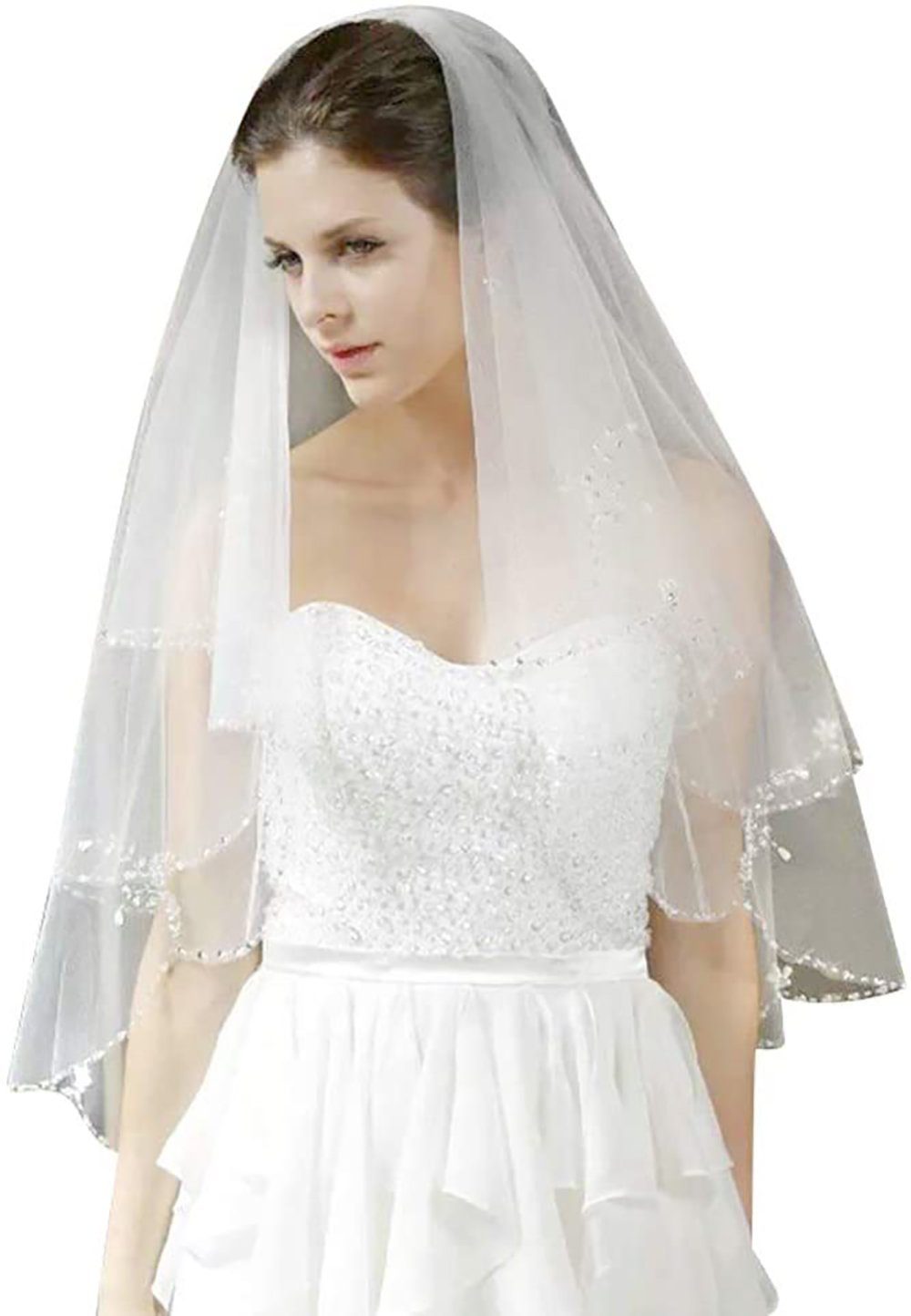 Brautschleier mit Kamm Satinkante Hochzeit Braut 2 Schicht 60 cm und 80 cm 