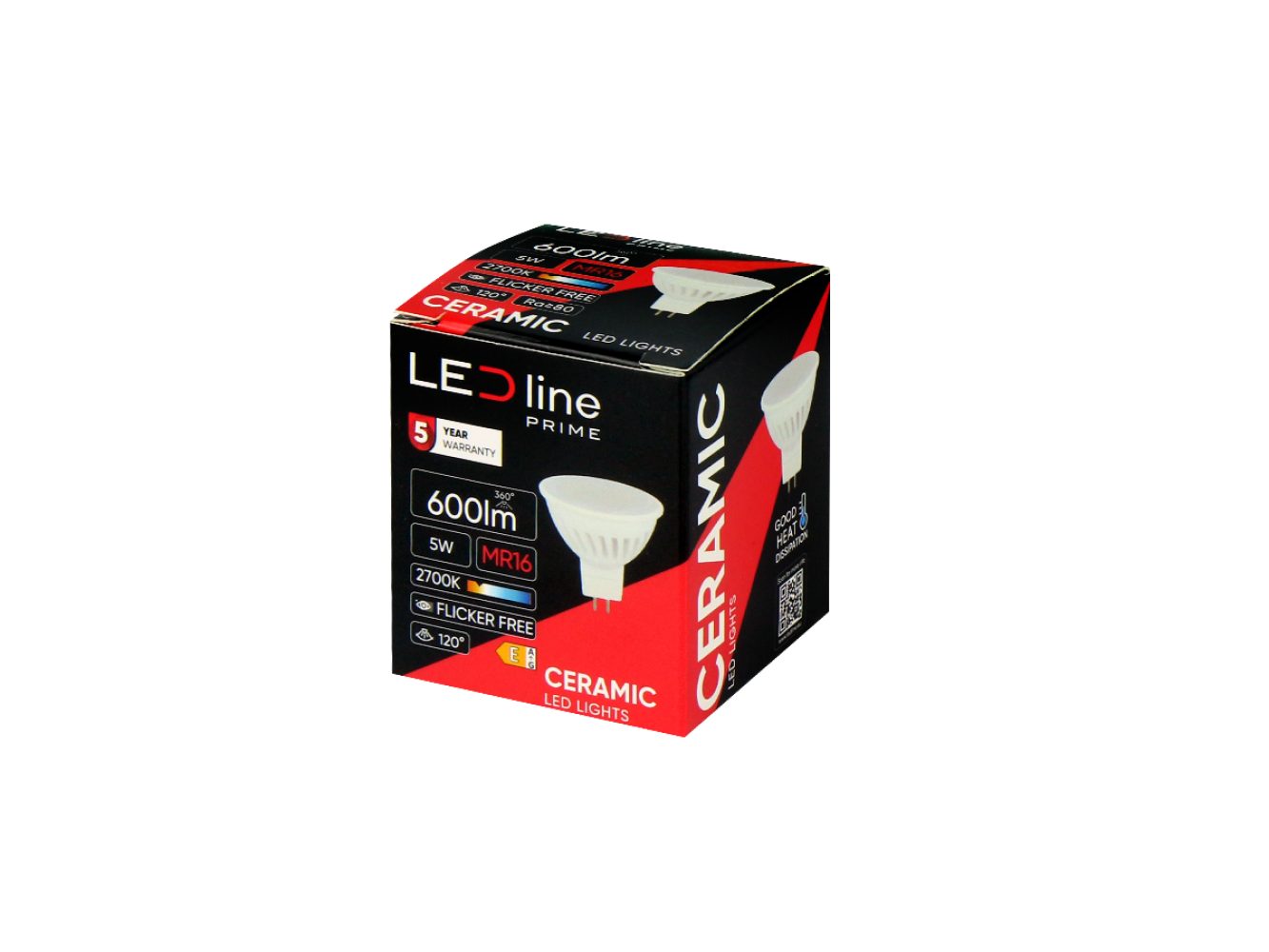 LED-Line LED-Leuchtmittel LED GU5,3 MR16 5W Reflektor 600lm 120° Keramik 10-18V AC/DC Warm 2700K, GU5.3, Warmweiß, Keramik
