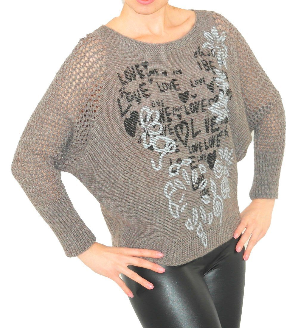 braun YESET Wolle Love-Blumen Strick Top-Netz Pulli leicht Pullover Longpullover