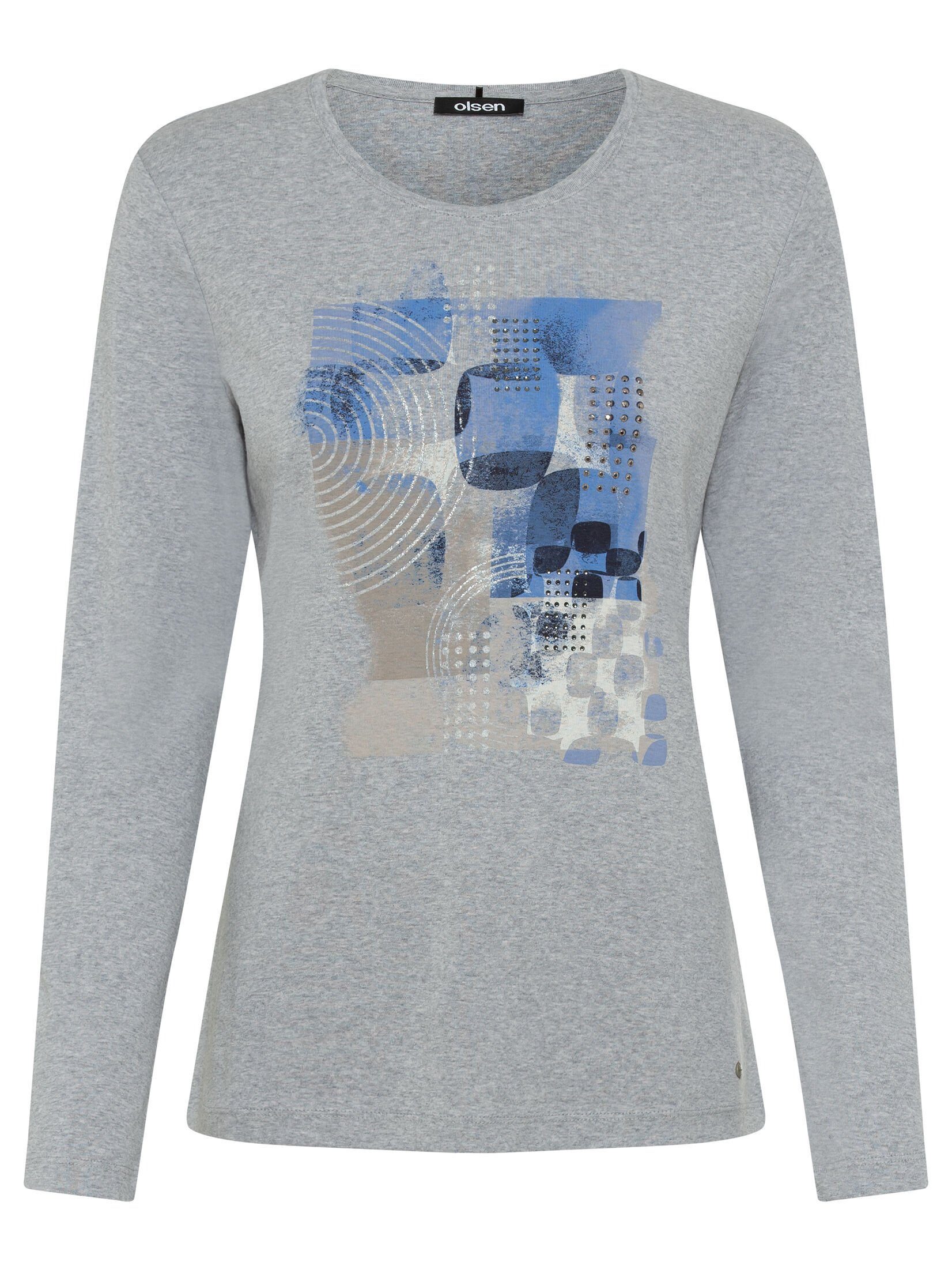 mit Print Edda im Melange Rundhalsshirt Olsen Granite Grey Dekosteinen