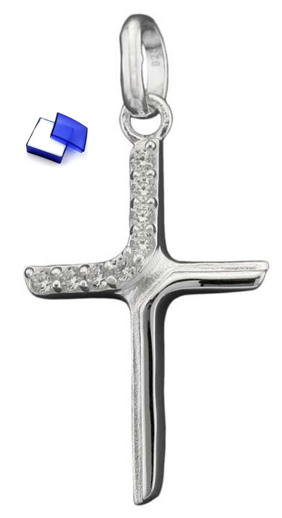 unbespielt Kreuzanhänger Anhänger Kreuz mit Zirkonias 925 Silber 20 x 6 mm kl. Schmuckbox, Silberschmuck für Damen und Herren