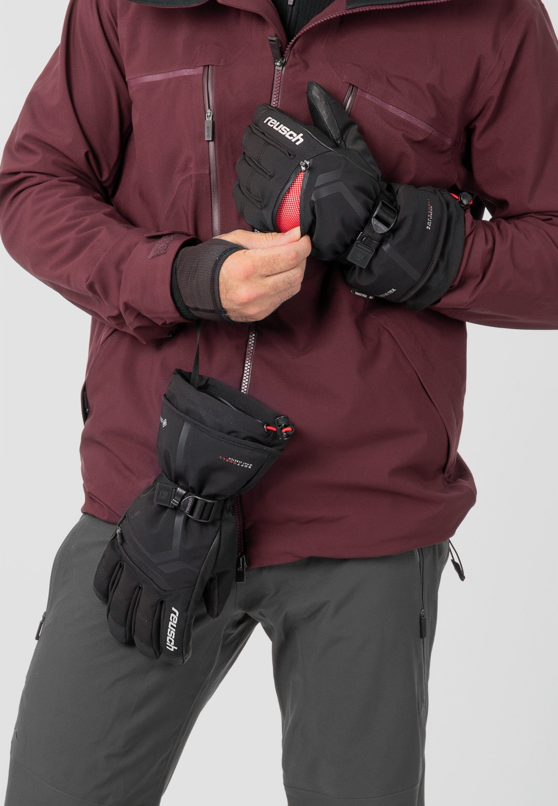 silberfarben-schwarz höchster Wärmestufe Spirit Down mit Reusch GORE-TEX Skihandschuhe
