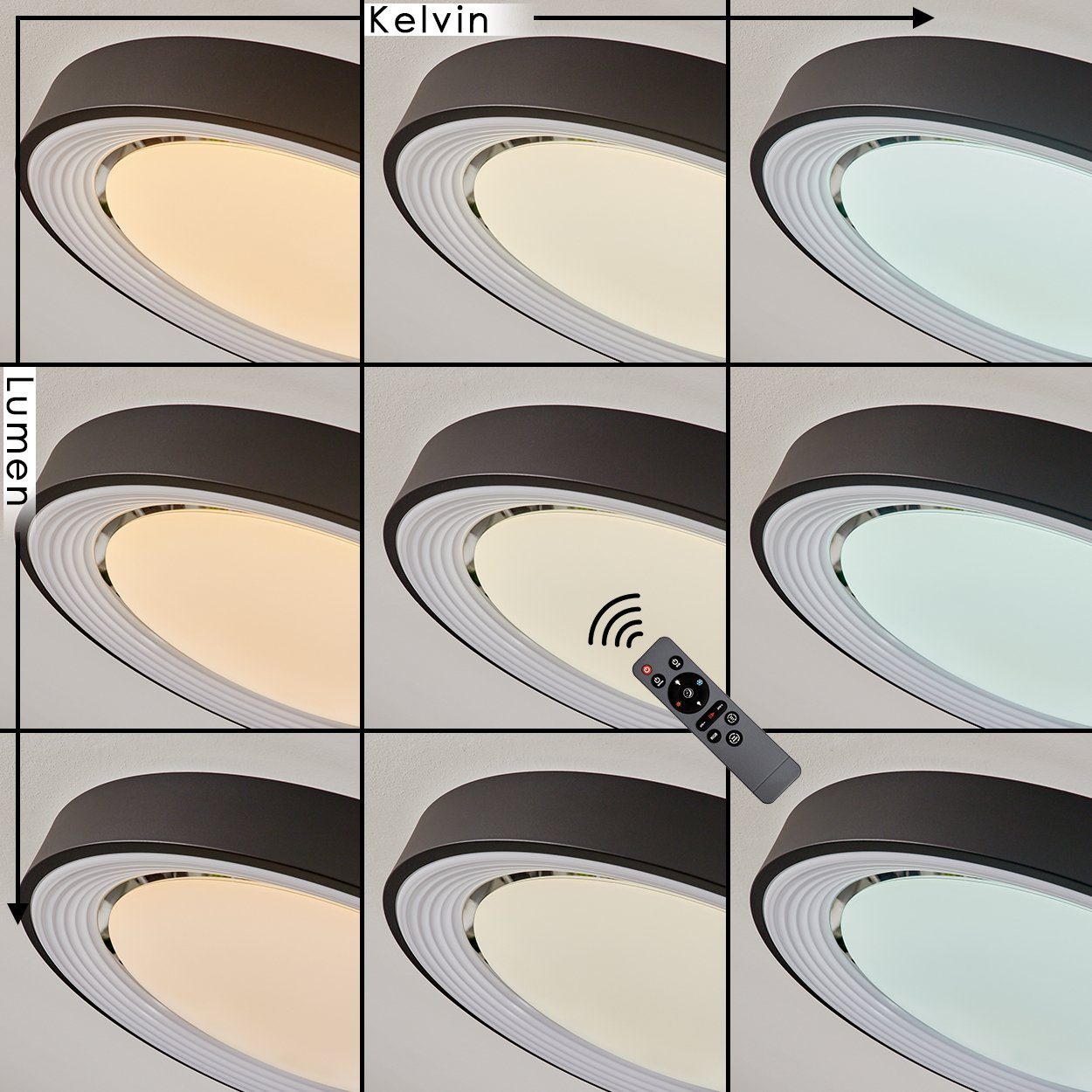 Deckenlampe »Chatillon« dimmbar/RGB hofstein aus Deckenleuchte Fernbedienung, Metall/Kunststoff Nachtlicht/Memory-Funktion Schwarz/Weiß, Kelvin, Farbwechsel, in 6500