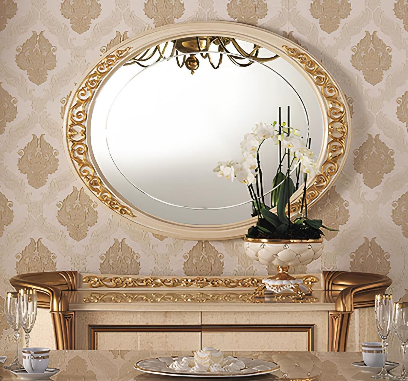 Xlmoebel Wandspiegel Eleganter Wandspiegel im Barockstil mit Echtholzrahmen (1-St., Spiegel), Hergestellt in Europa