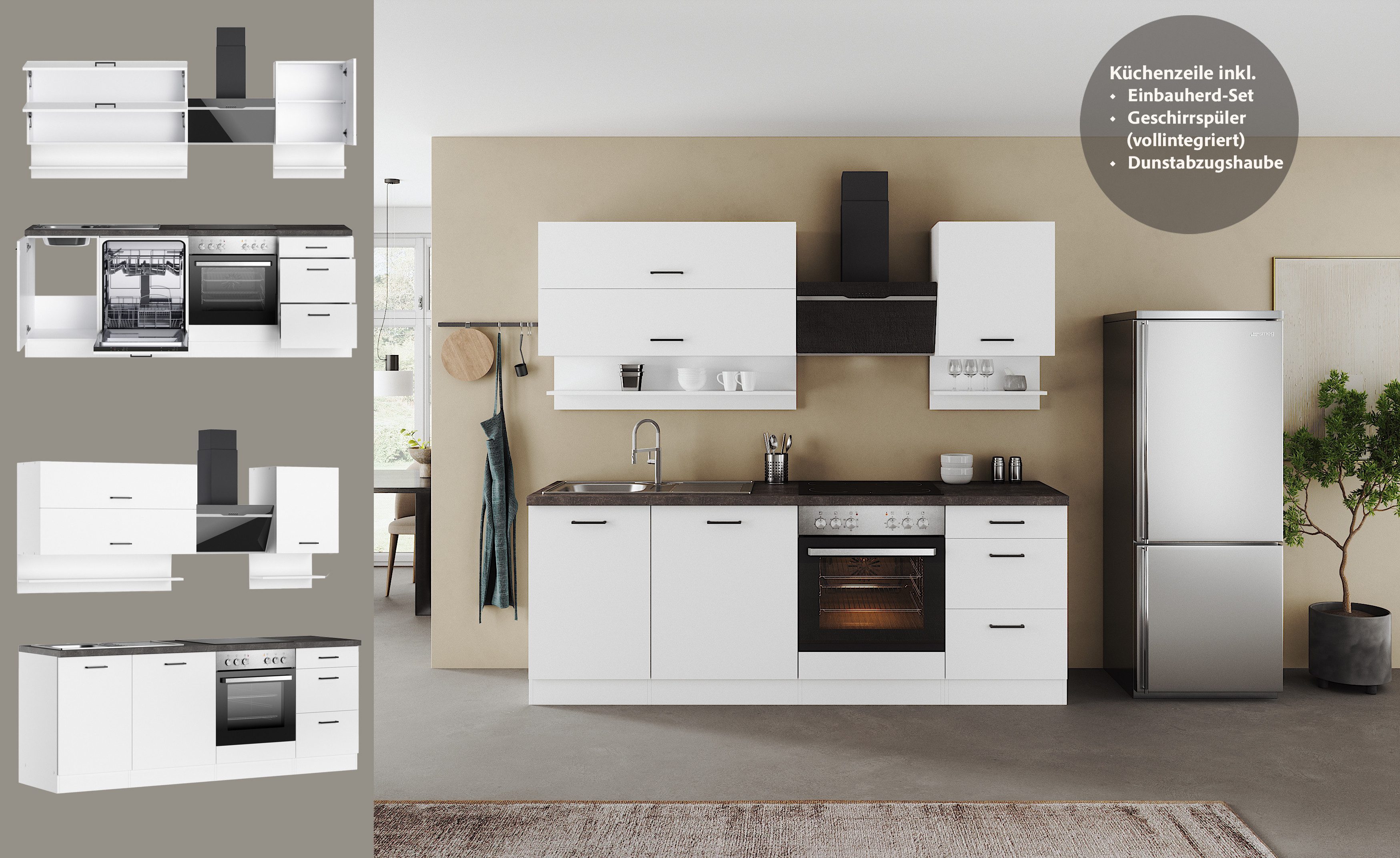KOCHSTATION Küchenzeile KS-Frieda Breite 220 cm, wahlweise mit E-Geräten, mit 38mm starker Arbeitsplatte – Bild 4 von 5