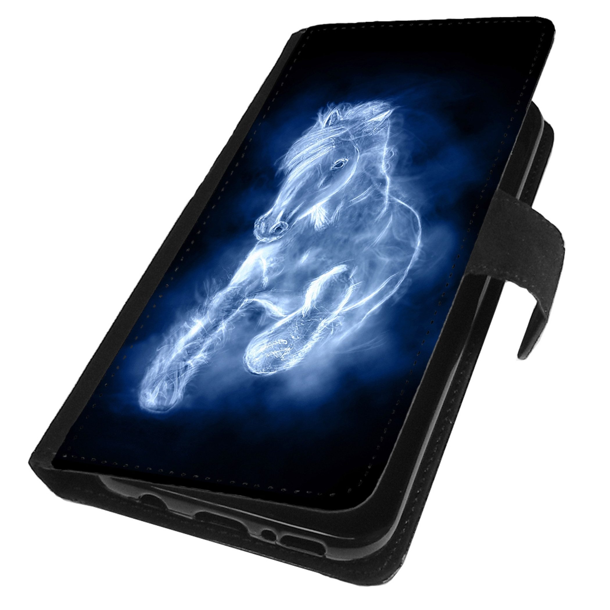 Traumhuelle Smartphone-Hülle MOTIV 113 Pferd Blau Schwarz Hülle für Samsung Galaxy Handy, Kunstleder Handy Tasche Flip Case Cover Wallet Schutzhülle Etui