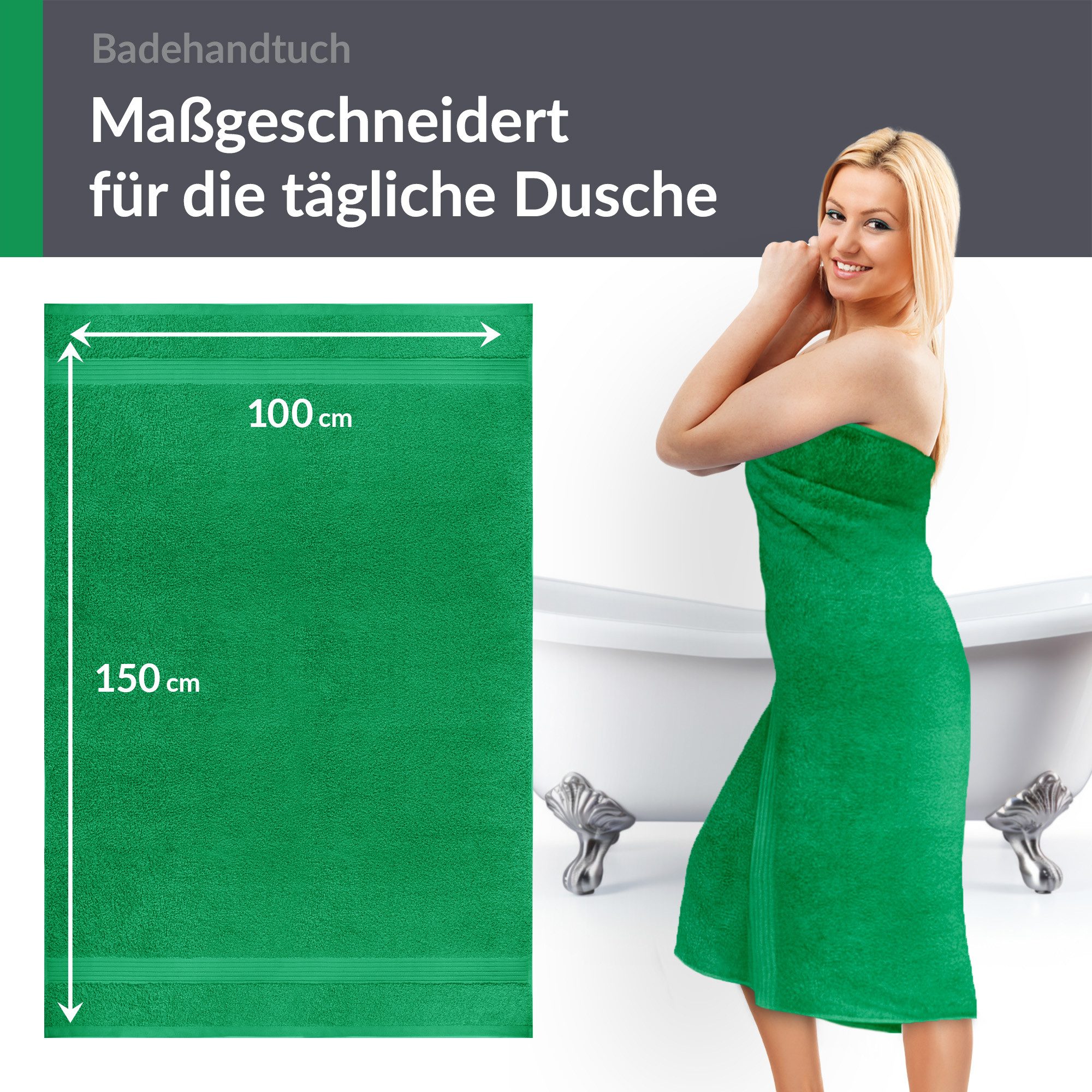 Lashuma Badetuch - Badehandtuch Linz, Frottee (1-St), Handtuch groß 100x150 grün