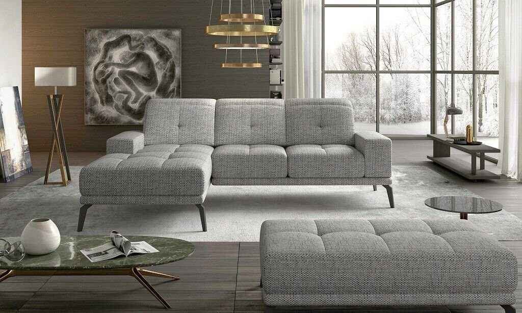 JVmoebel Ecksofa, Designer Sofa Couch Ecksofa Textil Polster Garnitur Wohnlandschaft Grau