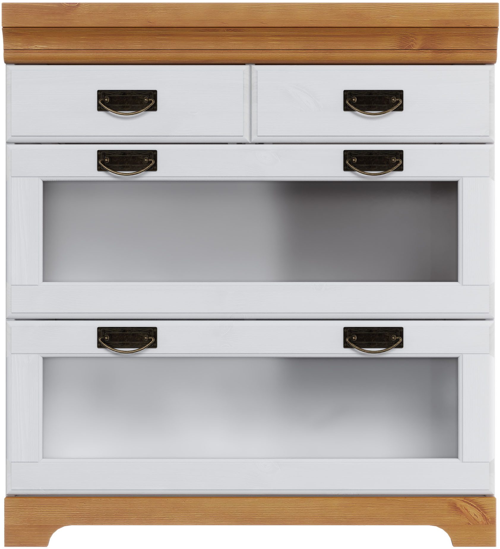 OTTO home Unterschrank Rügen Breite 80 cm, Kiefer massiv, Schubkästen mit Glaseinsatz