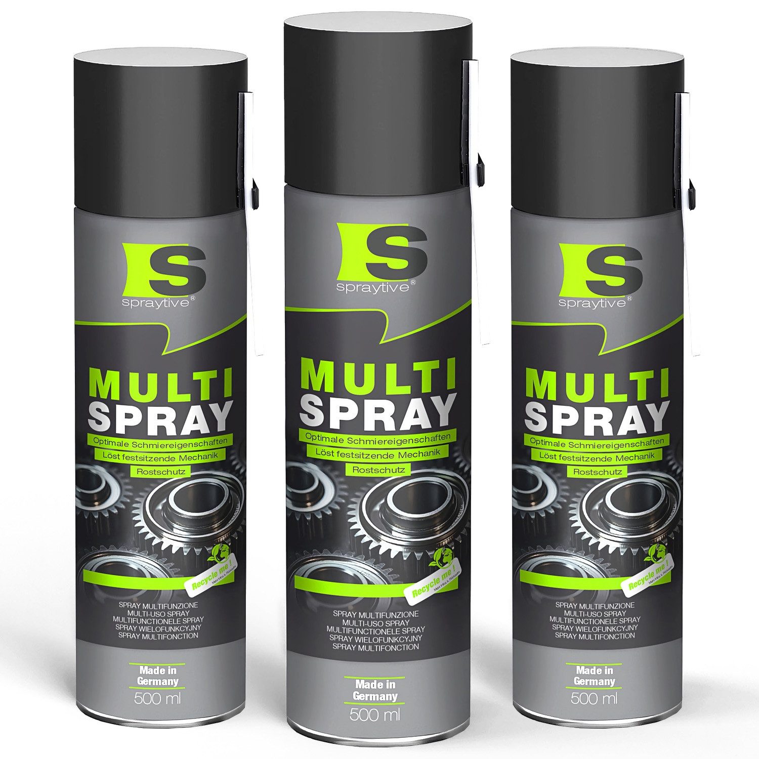 Spraytive 3x 500ml Multi Spray – 5-in-1 Kriechöl Rostlöser Allzweck Kontaktspray Gartengeräte-Pflegespray, Made in Germany