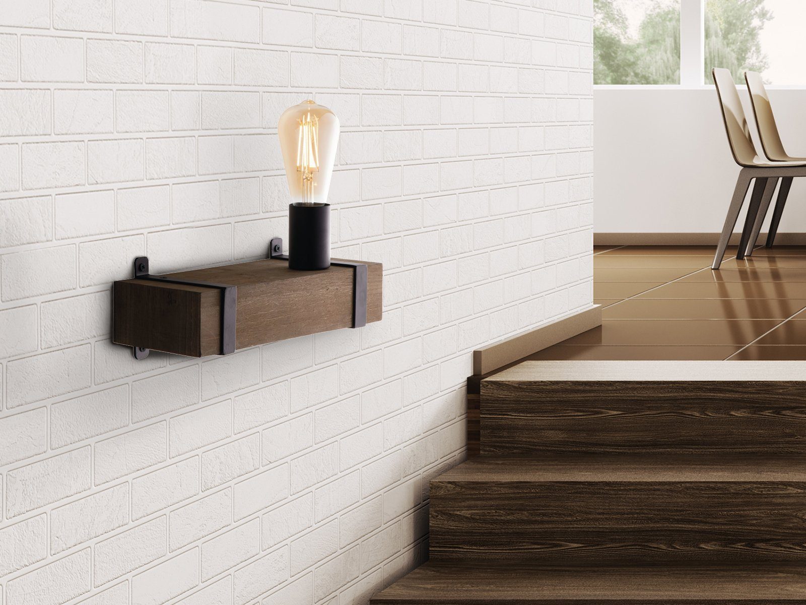 rustikale Holzbalken warmweiß, Holz-lampe wechselbar, LUCE LED Wandleuchte, mit innen, einflammig, LED Design Breite 30cm