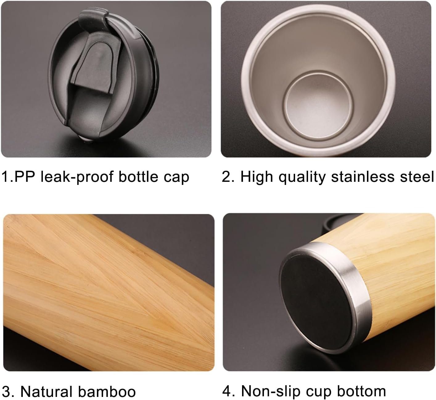 MORRENT Thermobecher Holz Edelstahl Isolierbecher Kaffee-Tee Travel Mug 450 ml