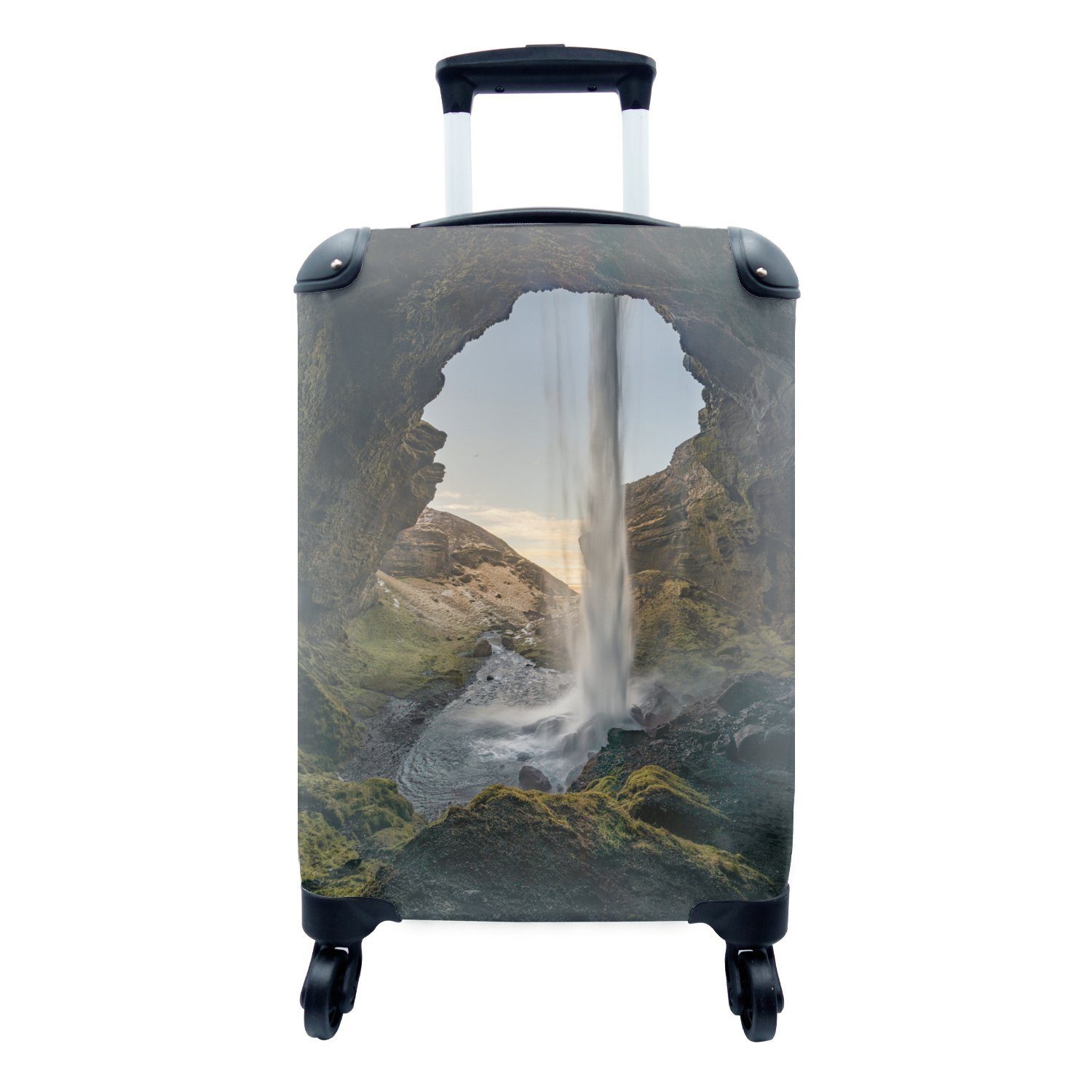 MuchoWow Handgepäckkoffer Wasserfall in einer Höhle in Island, 4 Rollen, Reisetasche mit rollen, Handgepäck für Ferien, Trolley, Reisekoffer | Handgepäck-Koffer