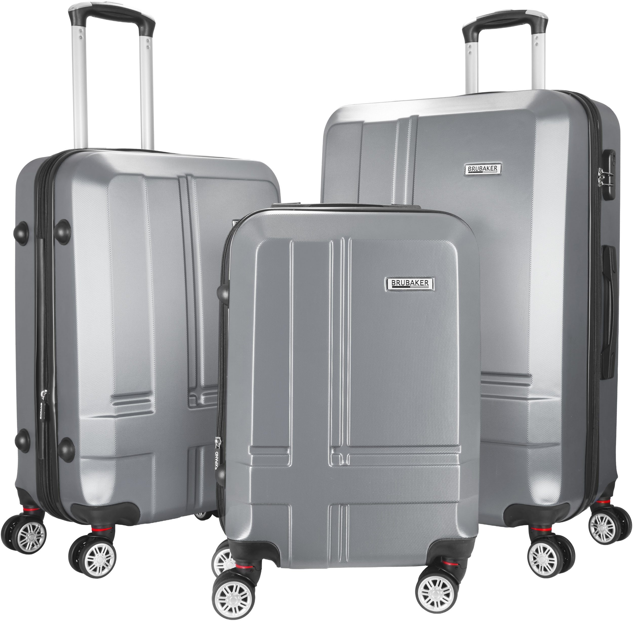 BRUBAKER Kofferset 3tlg. Hartschalen Kofferset New York - Erweiterbare Hartschalenkoffer, 4 Rollen, (Kofferset, 3 tlg., Koffer Set inkl. Handgepäck), Reisekoffer mit Zahlenschloss, 4 Rollen und Teleskopgriff