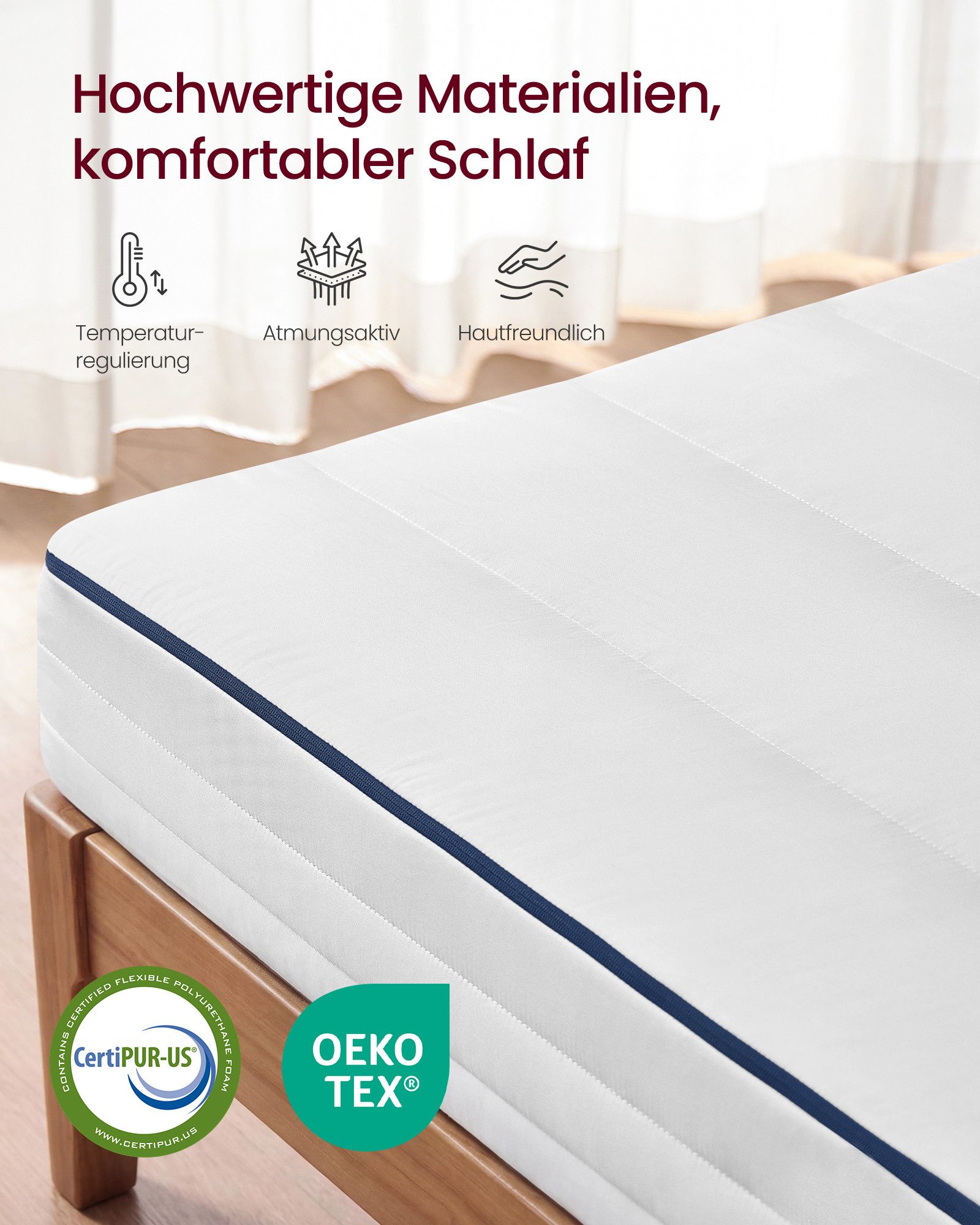 Kaltschaummatratze Matratze aus Gel-Memory-Schaumstoff, 7-Zonen-Unterstützung, H3, VASAGLE, 16 cm hoch, 90 x 200 cm, abnehmbarer, atmungsaktiv, Matratze, kühlen – Bild 5 von 5