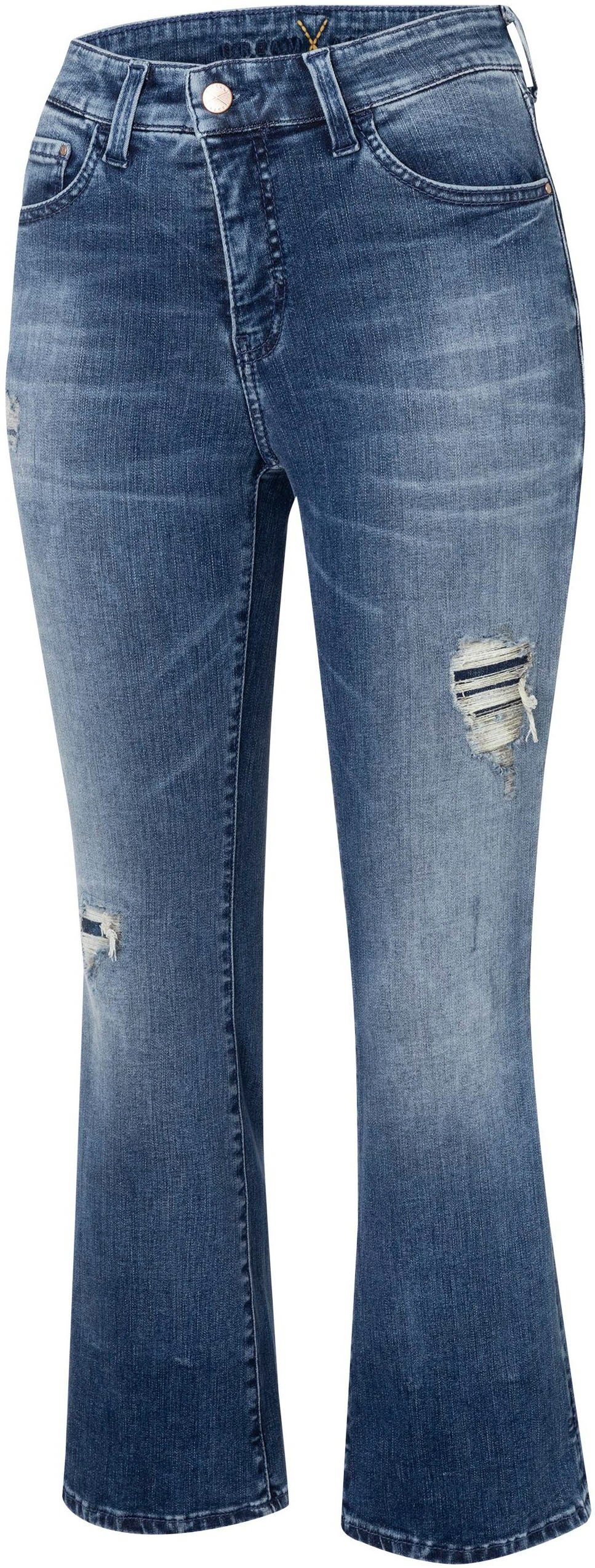 MAC 3/4-Jeans Dream Kick Saum modisch verkürzt dark leicht blue ausgestellt washed und