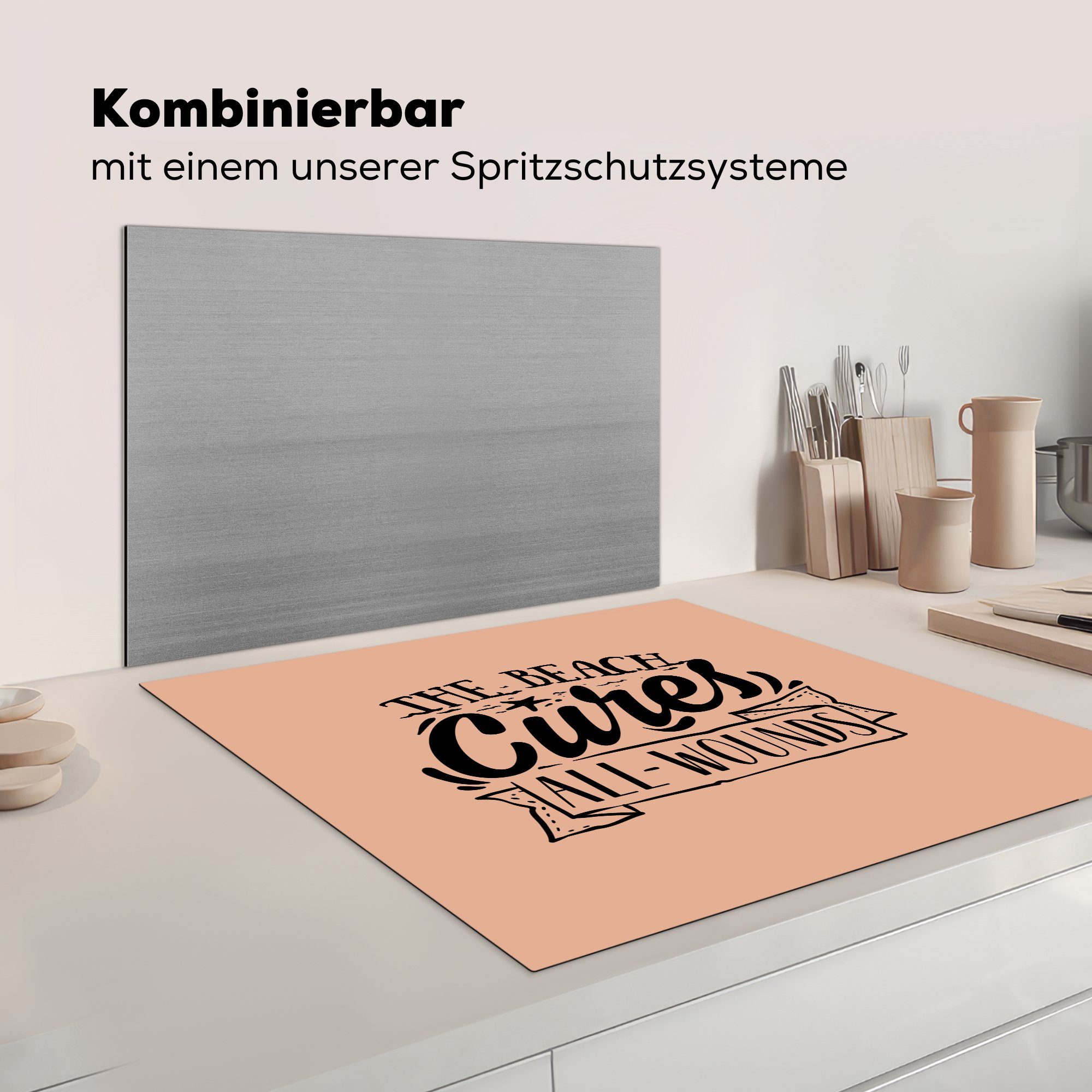 - Ceranfeldabdeckung, Sommer MuchoWow cm, (1 tlg), für Vinyl, 78x78 Arbeitsplatte küche - Schwarz, Herdblende-/Abdeckplatte Rosa