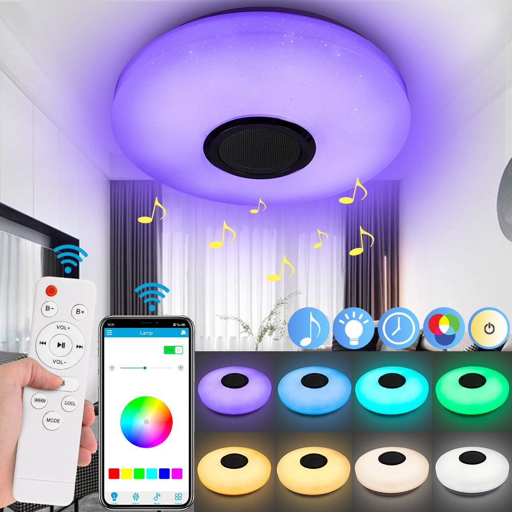 Deckenleuchten LED RGBW Deckenlampe Bluetooth Lautsprecher APP Fernbedienung Dimmbar