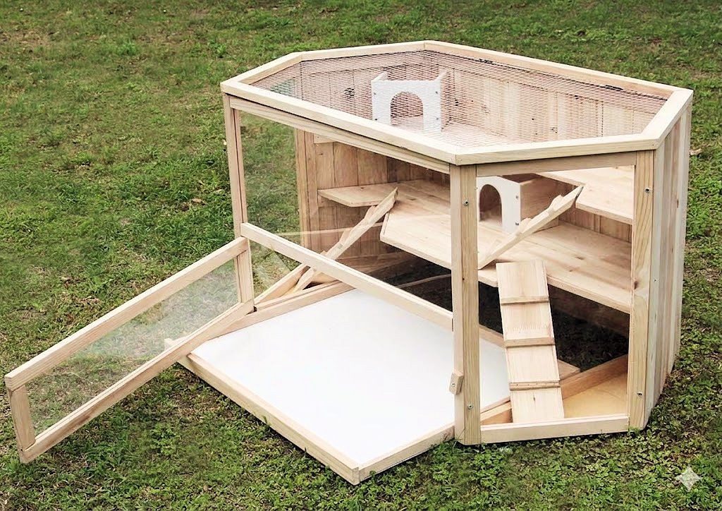BruKa Kleintierkäfig VILLA Nagerkäfig Holz Hamsterkäfig Stall Meerschweinchen Käfig