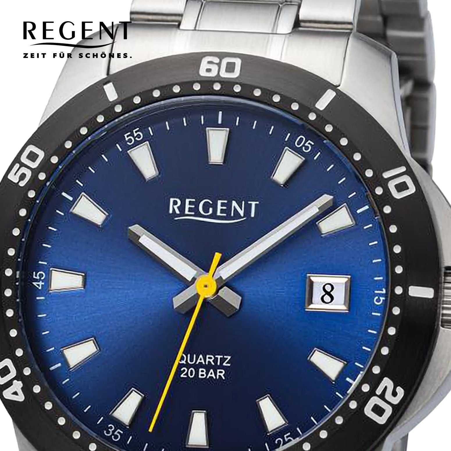 Regent Quarzuhr Regent Armbanduhr Herren (ca. 40mm), Metallarmband Herren rund, Analog, groß extra Armbanduhr