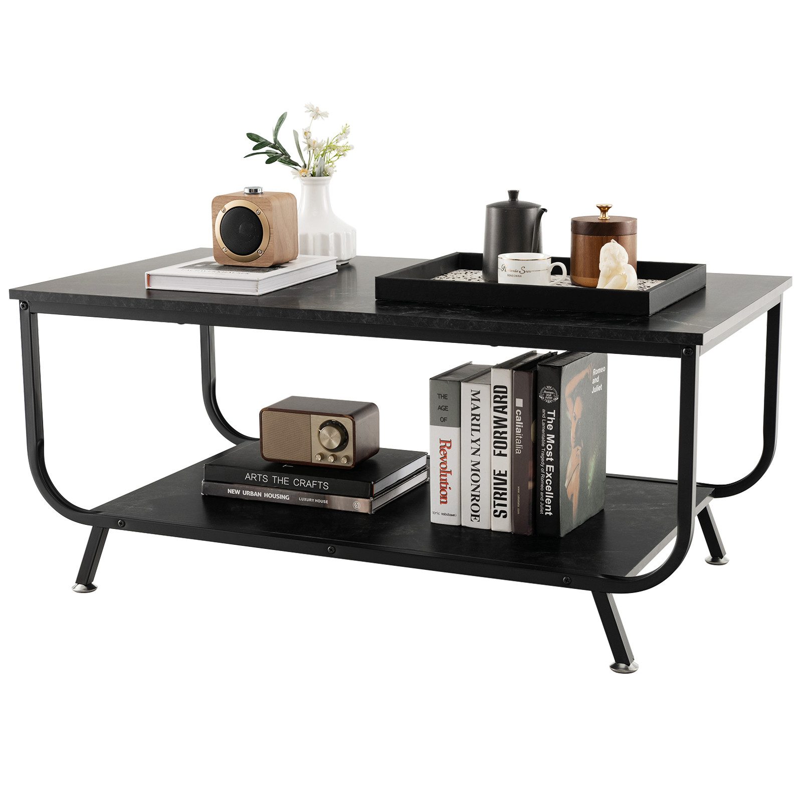 COSTWAY Couchtisch, Marmor, rechteckig, mit Stauraum, 105x55x46,5cm, schwar günstig online kaufen