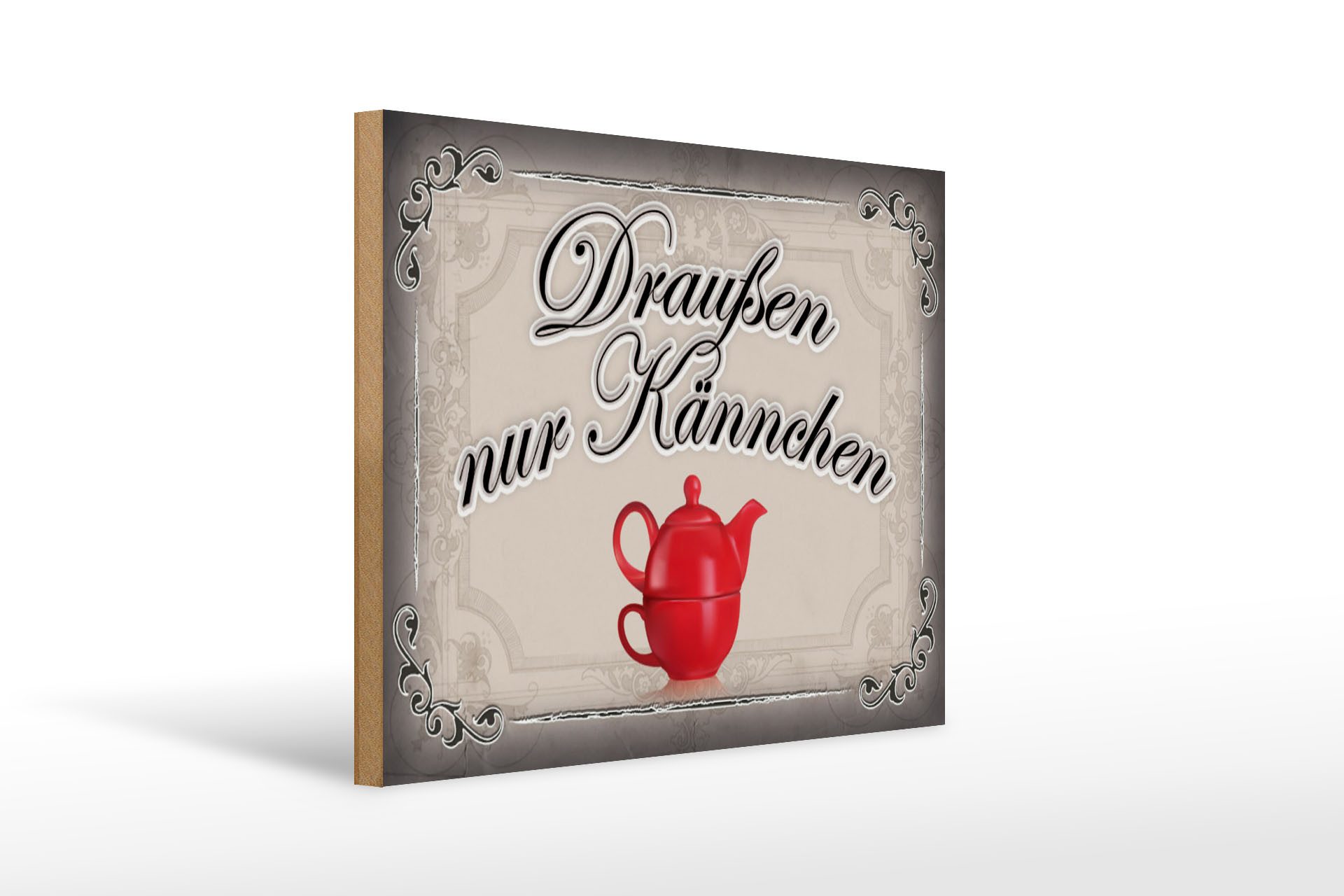 Holzbild Spruch 40x30cm Kaffee draußen nur Kännchen
