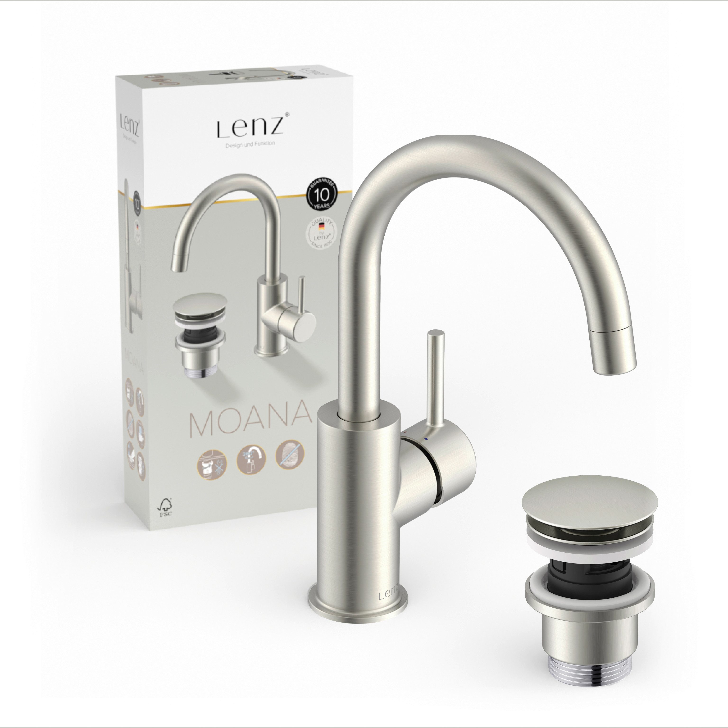 Lenz Waschtischarmatur MOANA (Armatur mit Pop-Up-Ventil) Anti-Fingerabdruck günstig online kaufen