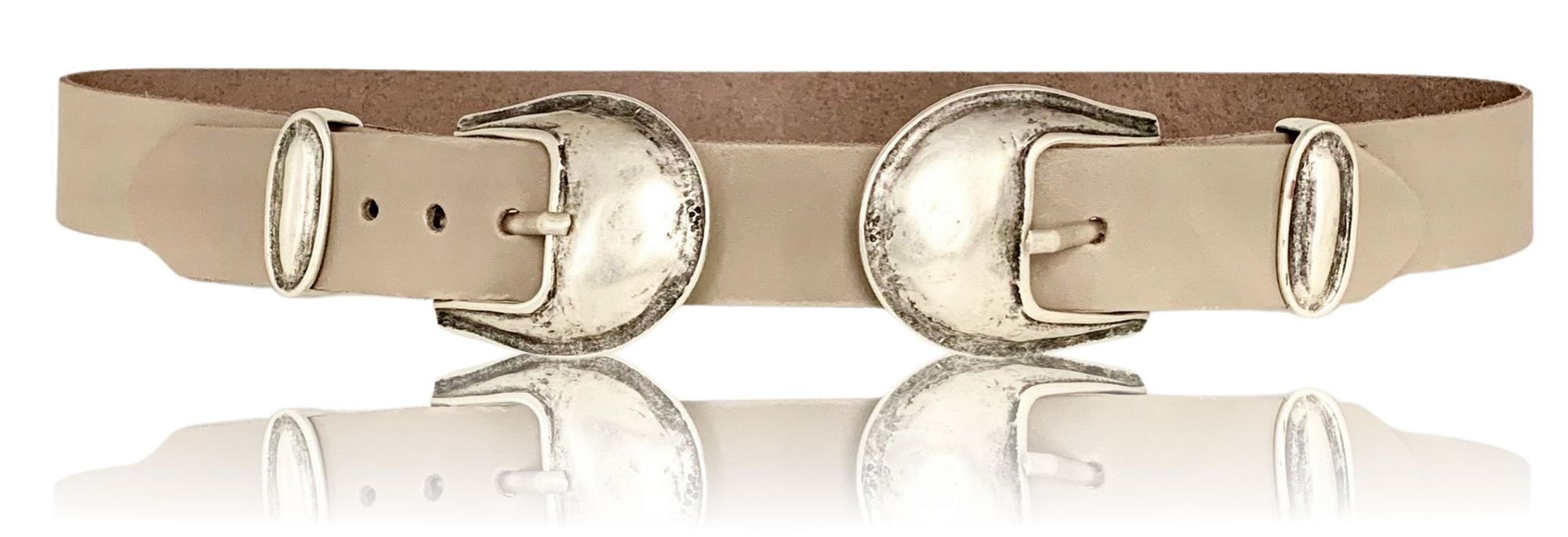 FRONHOFER Hüftgürtel 18689 Doppelschließe 3,5 cm Damengürtel, echt Ledergürtel mit 2 Schnallen Taupe