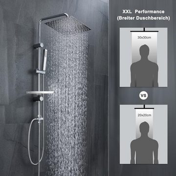 Görbach Duschsystem Regendusche Duschset, Höhe 150 cm, 1 Strahlart(en), mit Ablage Chrom Duschstangeset ohne Duscharmatur (35x25)