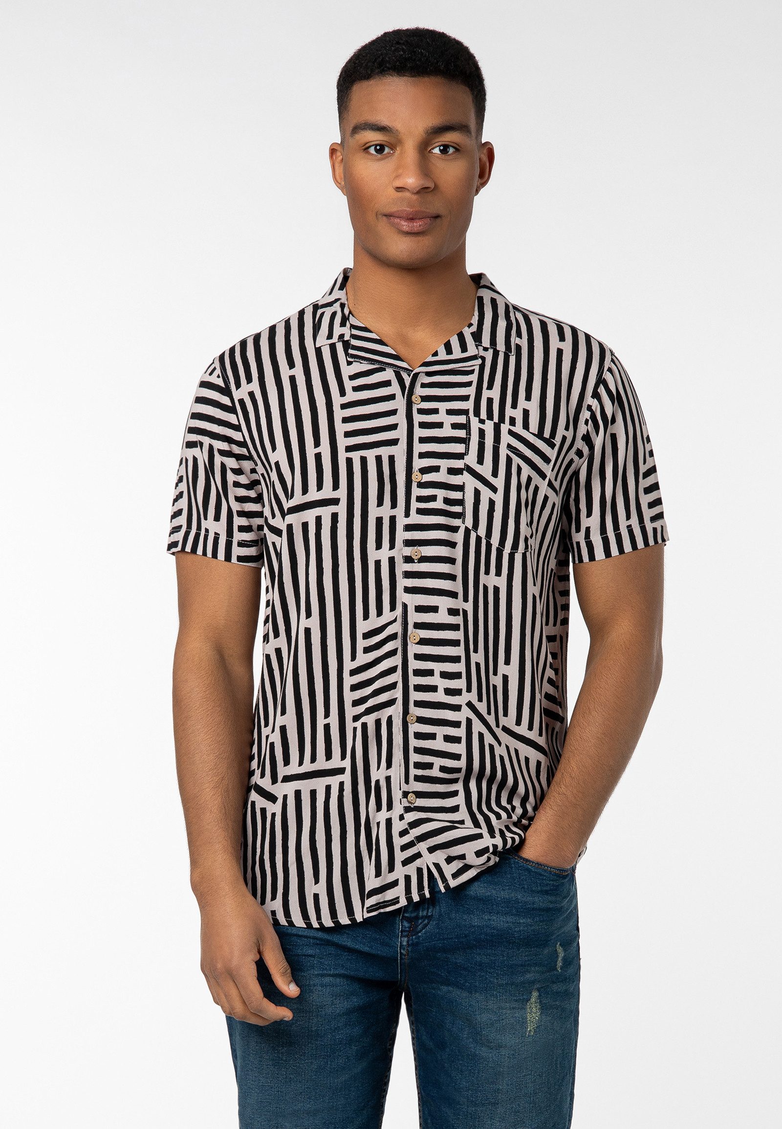 Urban Surface Kurzarmhemd Herren Freizeithemd Allover-Print Tropical Flower günstig online kaufen