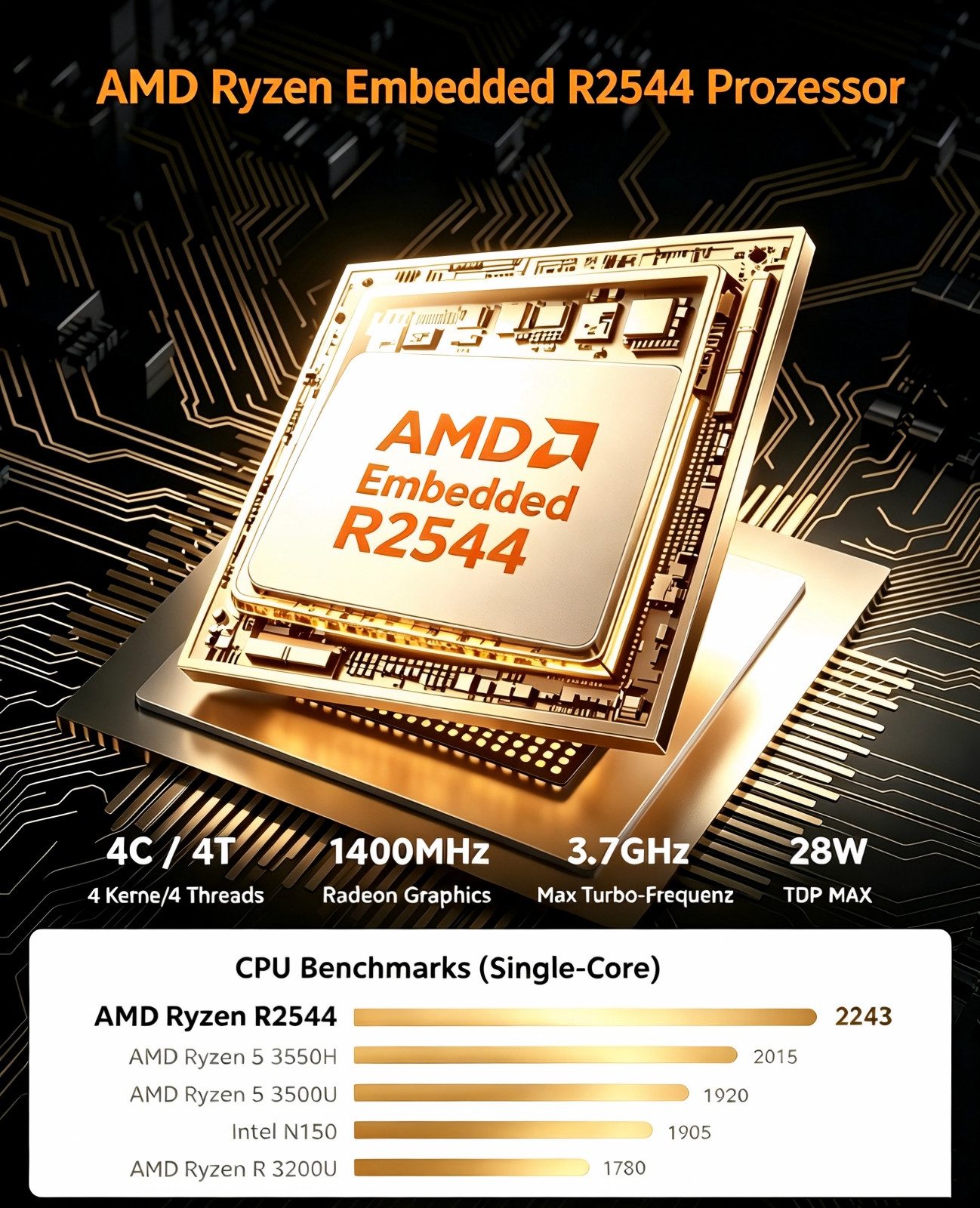 NiPoGi P1 Windows 11 pro, 8/16 GB RAM, 256 GB SSD, AMD Ryzen Embedded R2544 Mini-PC (AMD Ryzen Embedded R2544, AMD Radeon Graphics, 16 GB RAM, 256 GB SSD, AMD Radeon Graphics, Windows 11 Pro,WIFI 5,Bluetooth 4.2,Ethernet)