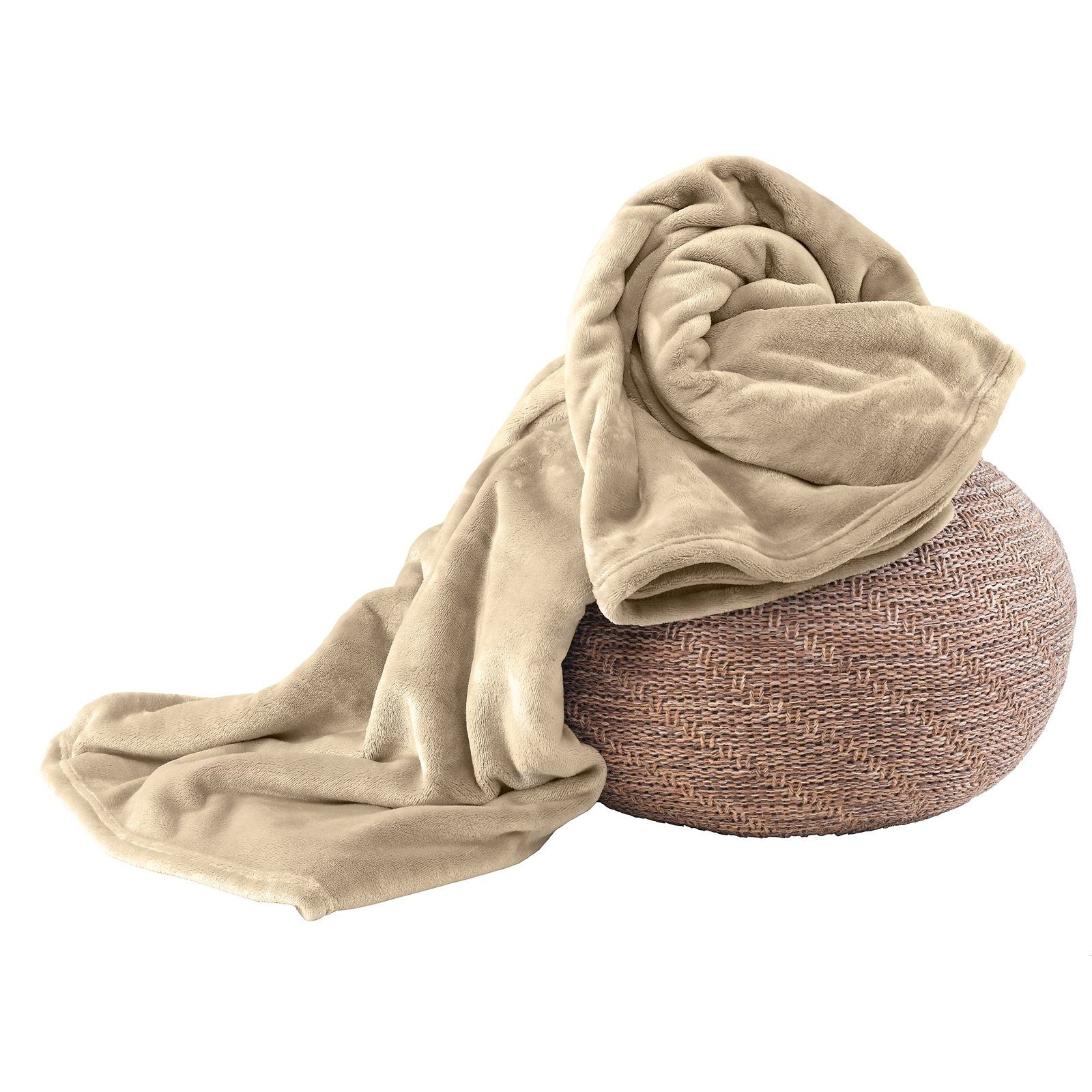 Fleecedecke150 Wohndecke Tagesdecke Kuscheldecke, HTI-Living, 200 cm Sand x