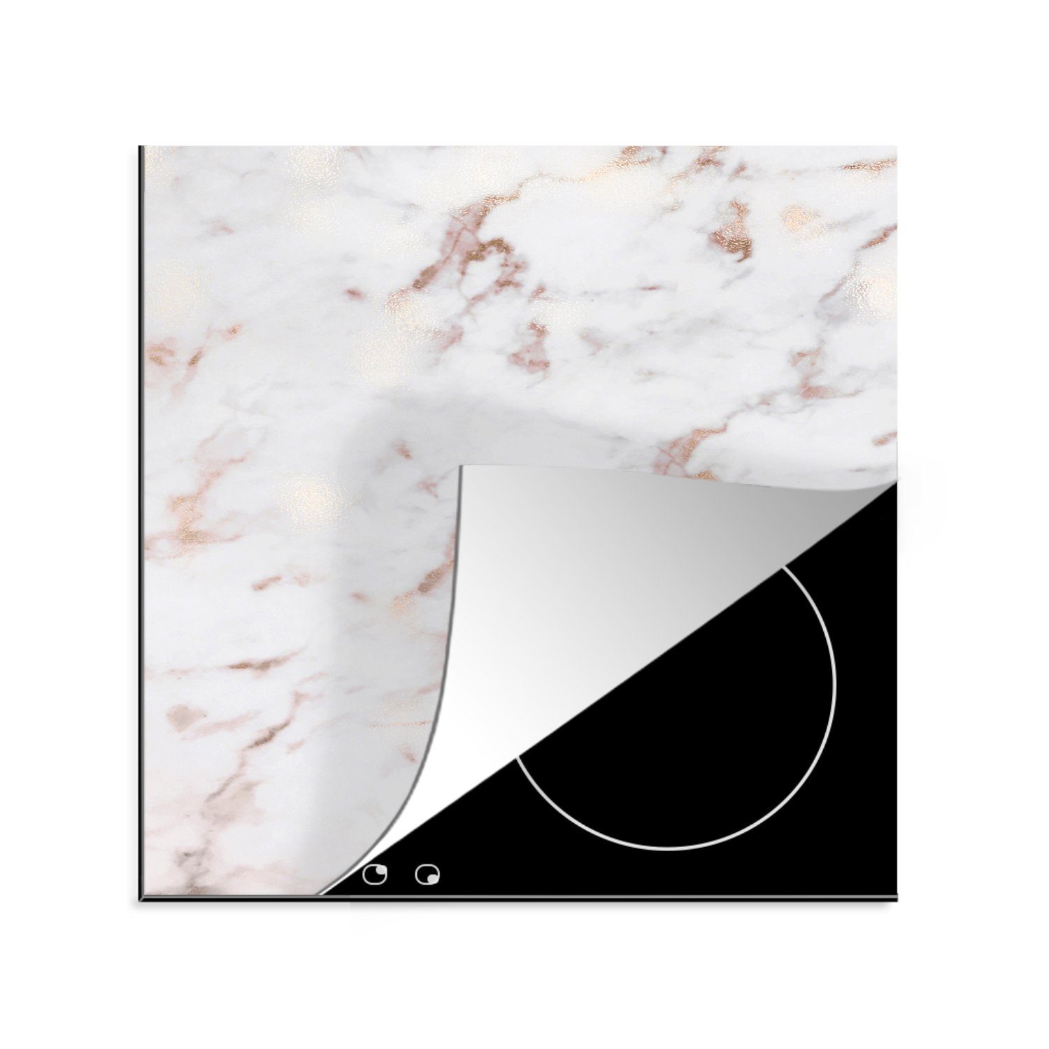 MuchoWow Herdblende-/Abdeckplatte Marmor - Weiß - Rosa, Vinyl, (1 tlg), 78x78 cm, Ceranfeldabdeckung, Arbeitsplatte für küche