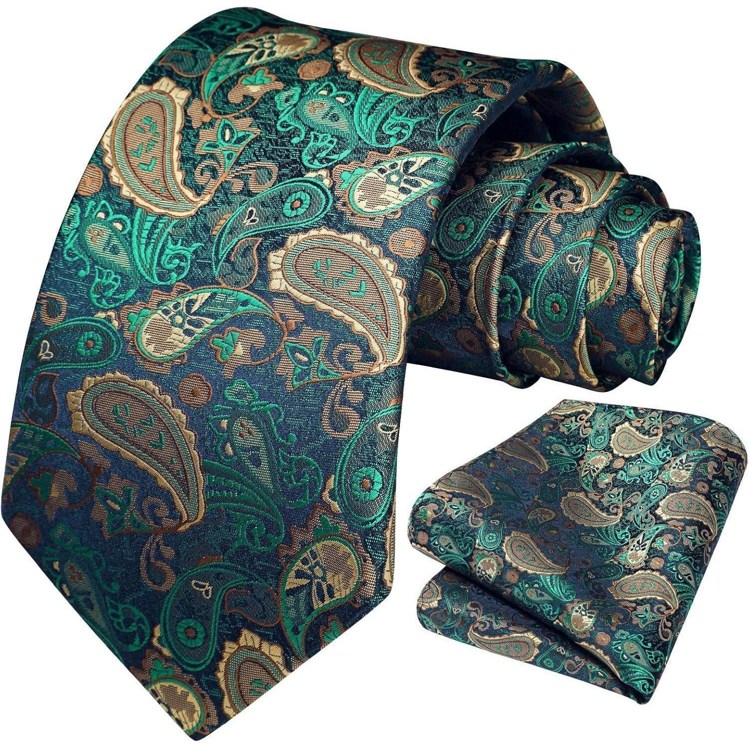 LuxusKollektion Krawatte Krawatte Herren Einstecktuch Paisley Hochzeit Set Grün-3