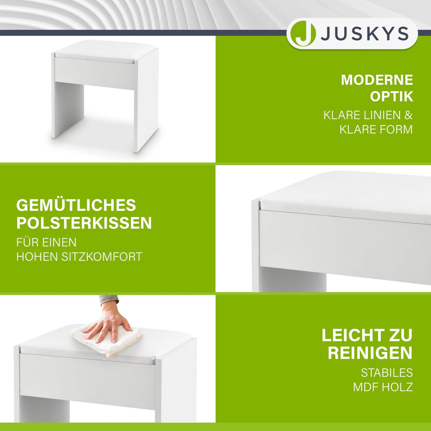 Juskys Sitzhocker Melly, 30x40x43 cm, hoher Sitzkomfort, beschichtet und kratzfeste Oberfläche