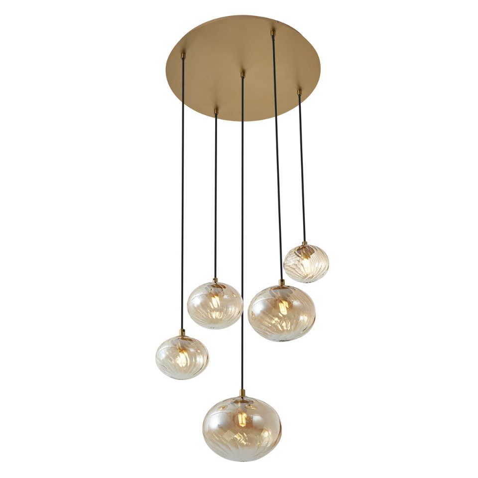 Qazqa Pendelleuchte Jia, ohne Leuchtmittel, G9, Gold, Art Deco, Stahl, 5-flammig