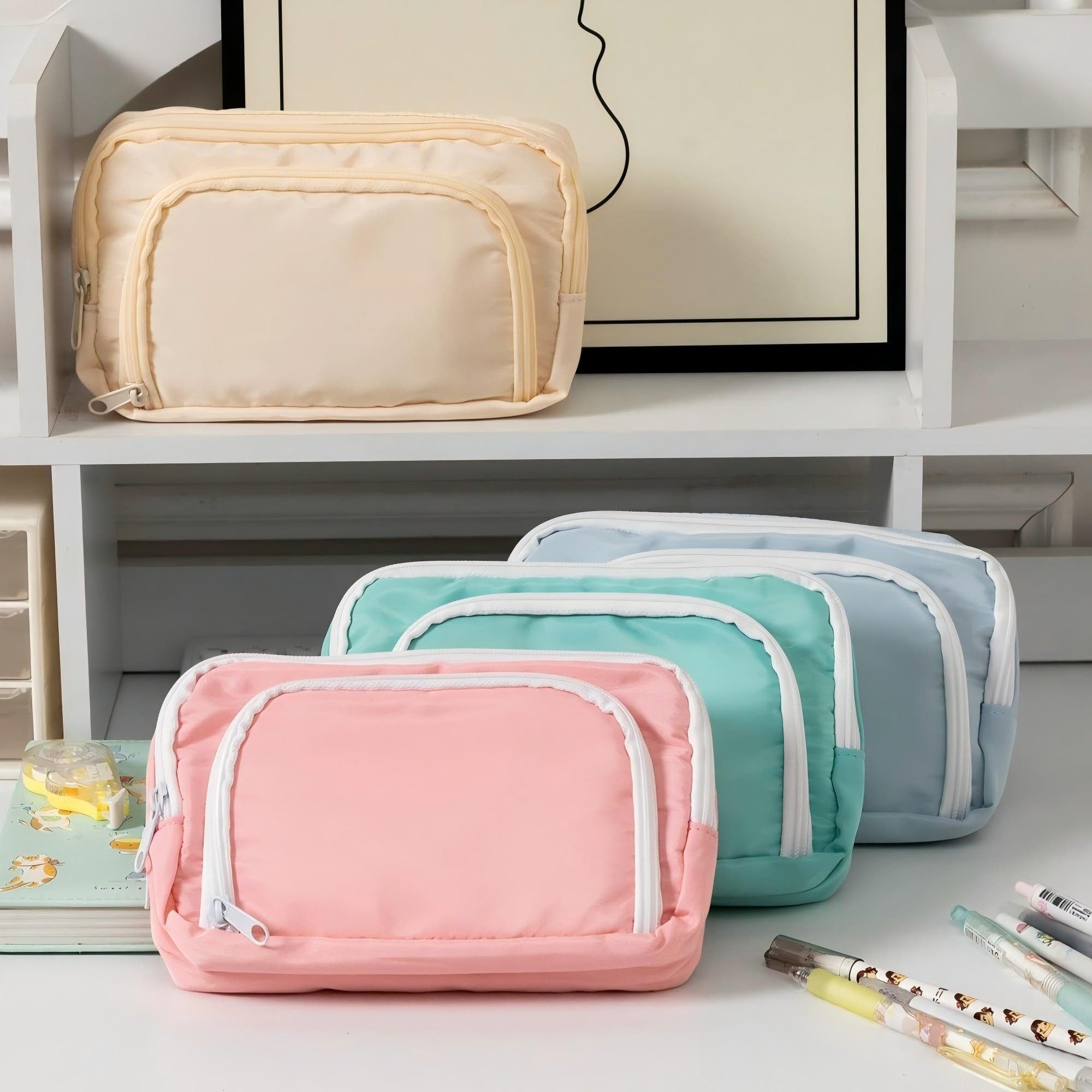 nsihing Federmäppchen Federmäppchen mit großer Kapazität, ästhetisches Mäppchen mit Fächern, Tragbare Federtasche für Schule, Uni und Büro – Bild 3 von 4