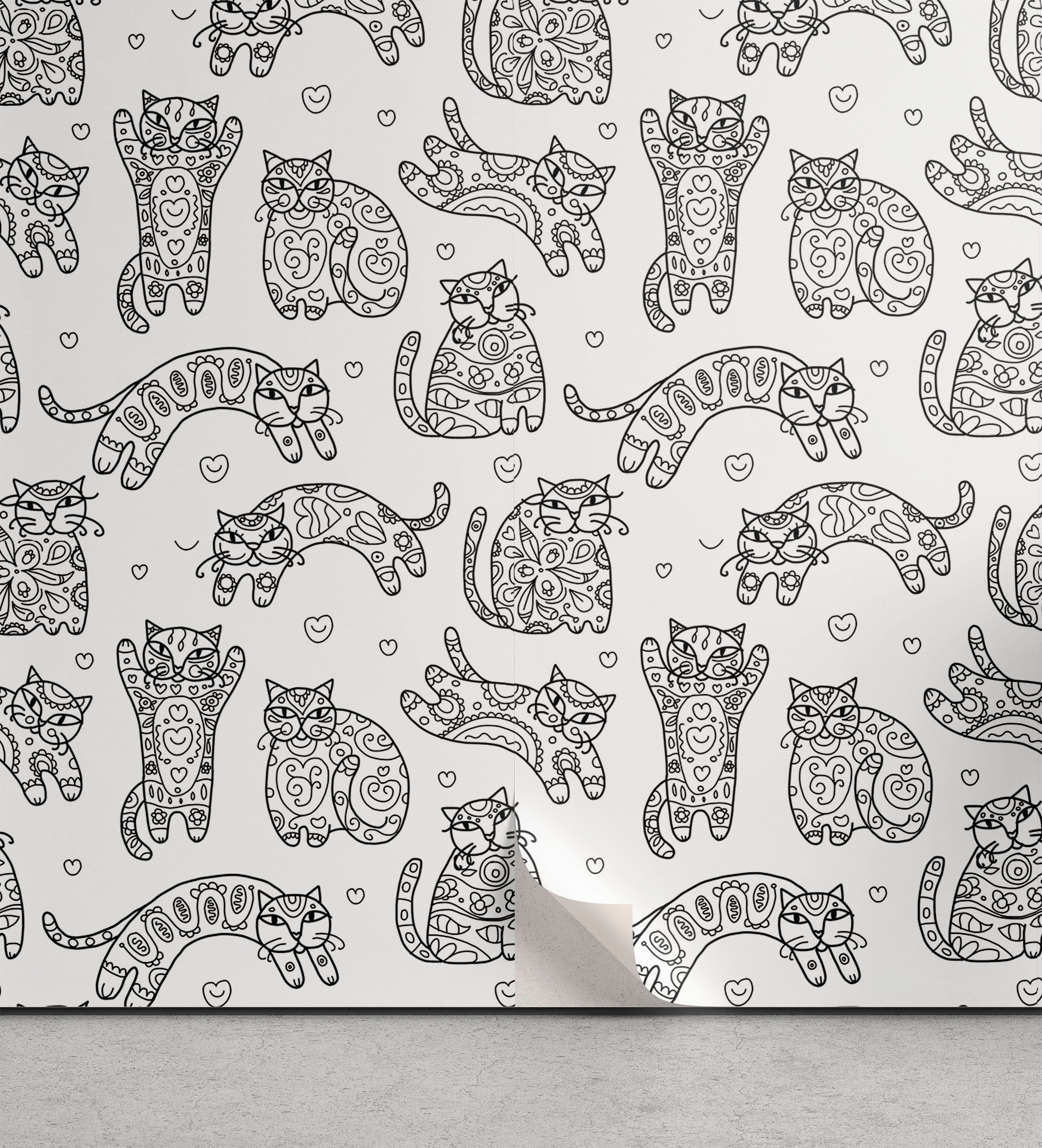 Abakuhaus Vinyltapete selbstklebendes Wohnzimmer Küchenakzent, Katzen Zier Kätzchen Kunst
