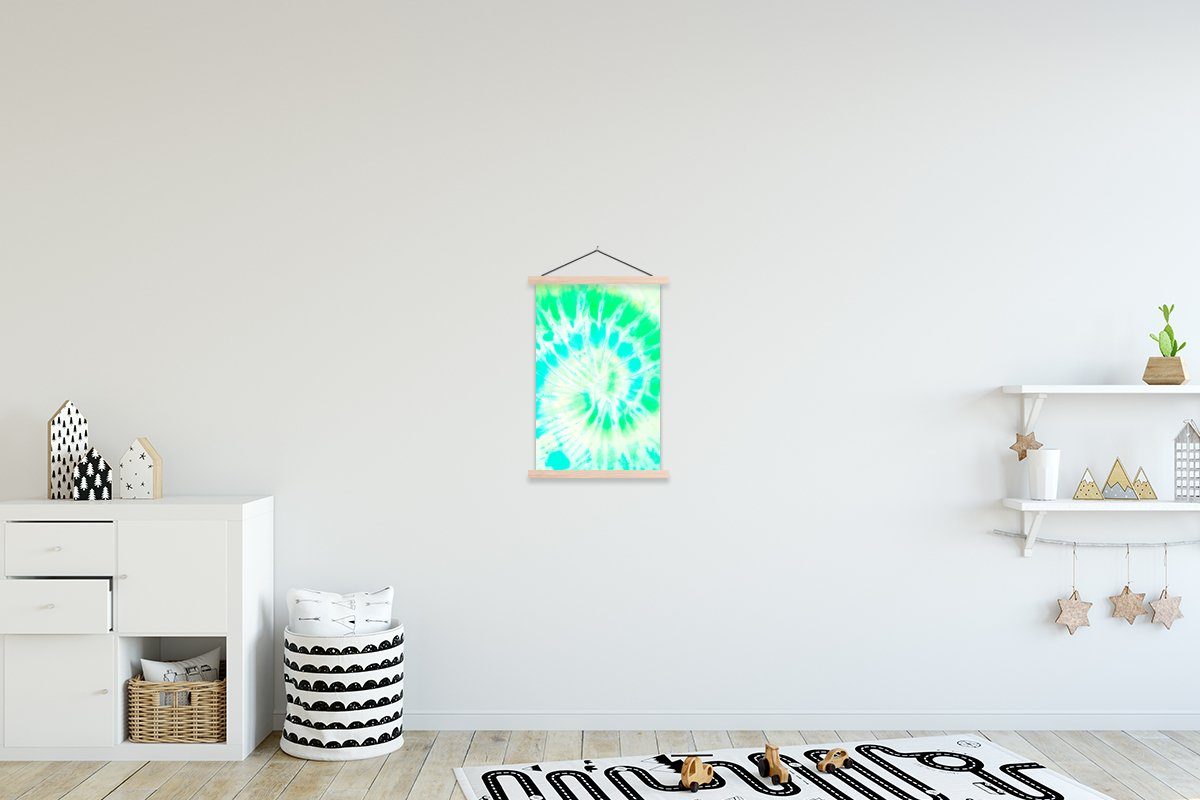 MuchoWow Poster Krawattenfärbung - Grün - Weiß, (1 St), Posterleiste, Textilposter für Wohnzimmer, Bilderleiste, Magnetisch