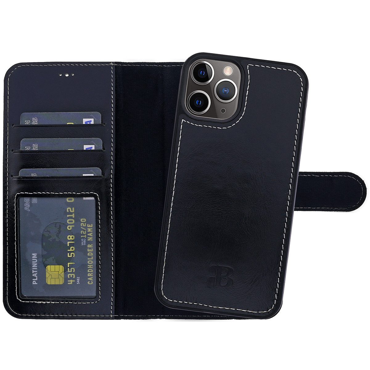 Burkley Handytasche 2in1 Leder Handyhülle für iPhone 13 Pro Max Cover (1-tlg., Book Case Lederhülle mit Kartenfach und Magnetverschluss), herausnehmbare Innenhülle, Kartenfächer mit Kick-Stand