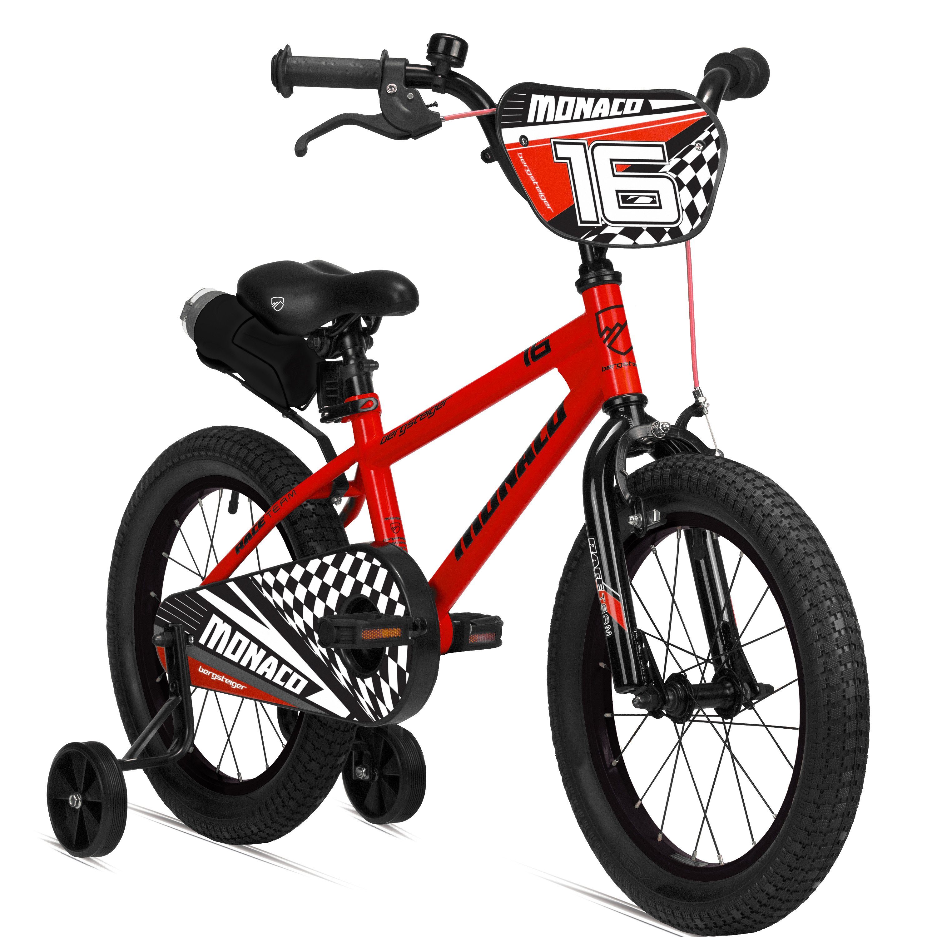 bergsteiger Kinderfahrrad Monaco 16 Zoll, geeignet für 4, 5, 6 Jahre, BMX, 1 Gang, V-Brakes, Trinkflasche