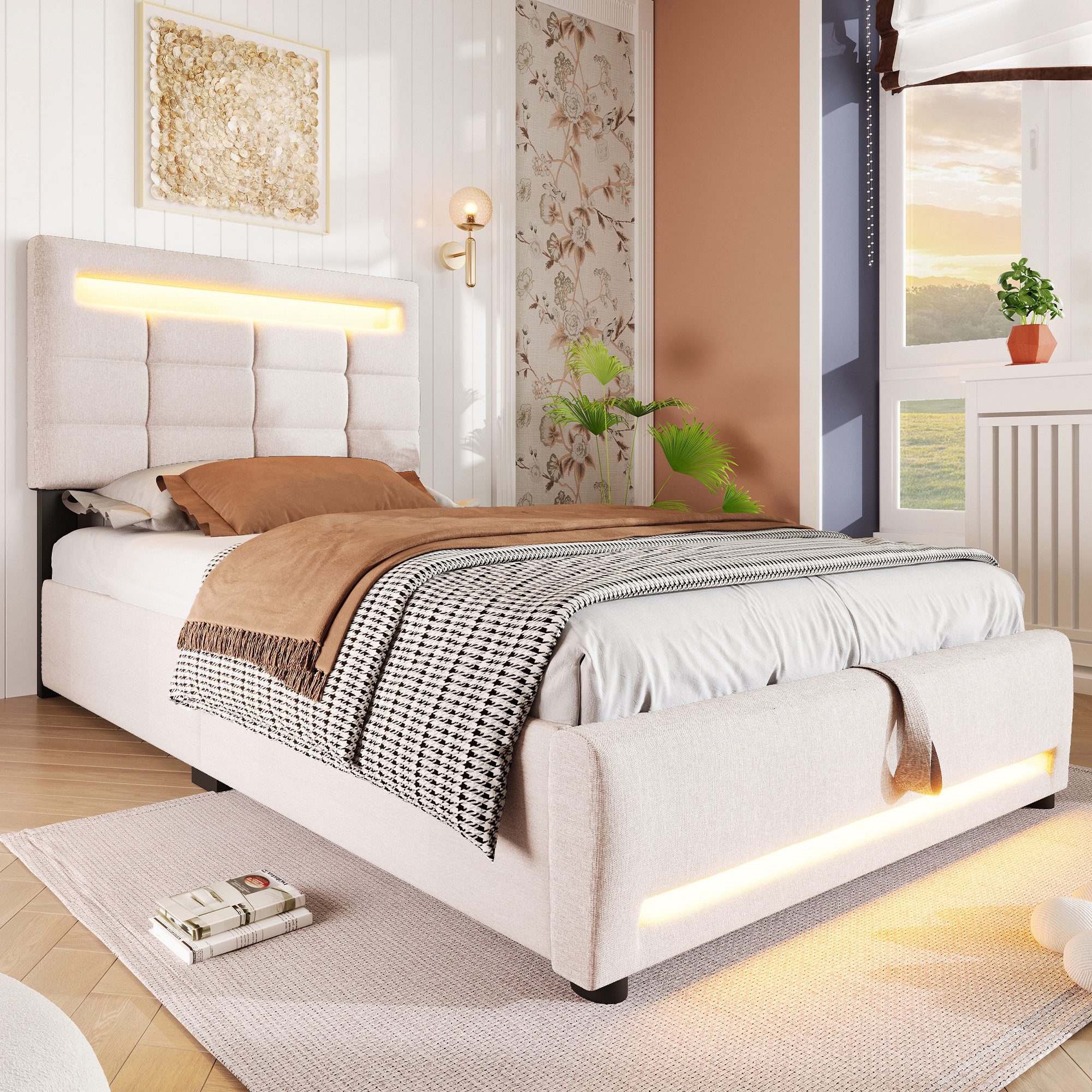 TavilaEcon Boxspringbett 16-farbige LED-Beleuchtung mit APP-Fernbedienung, günstig online kaufen