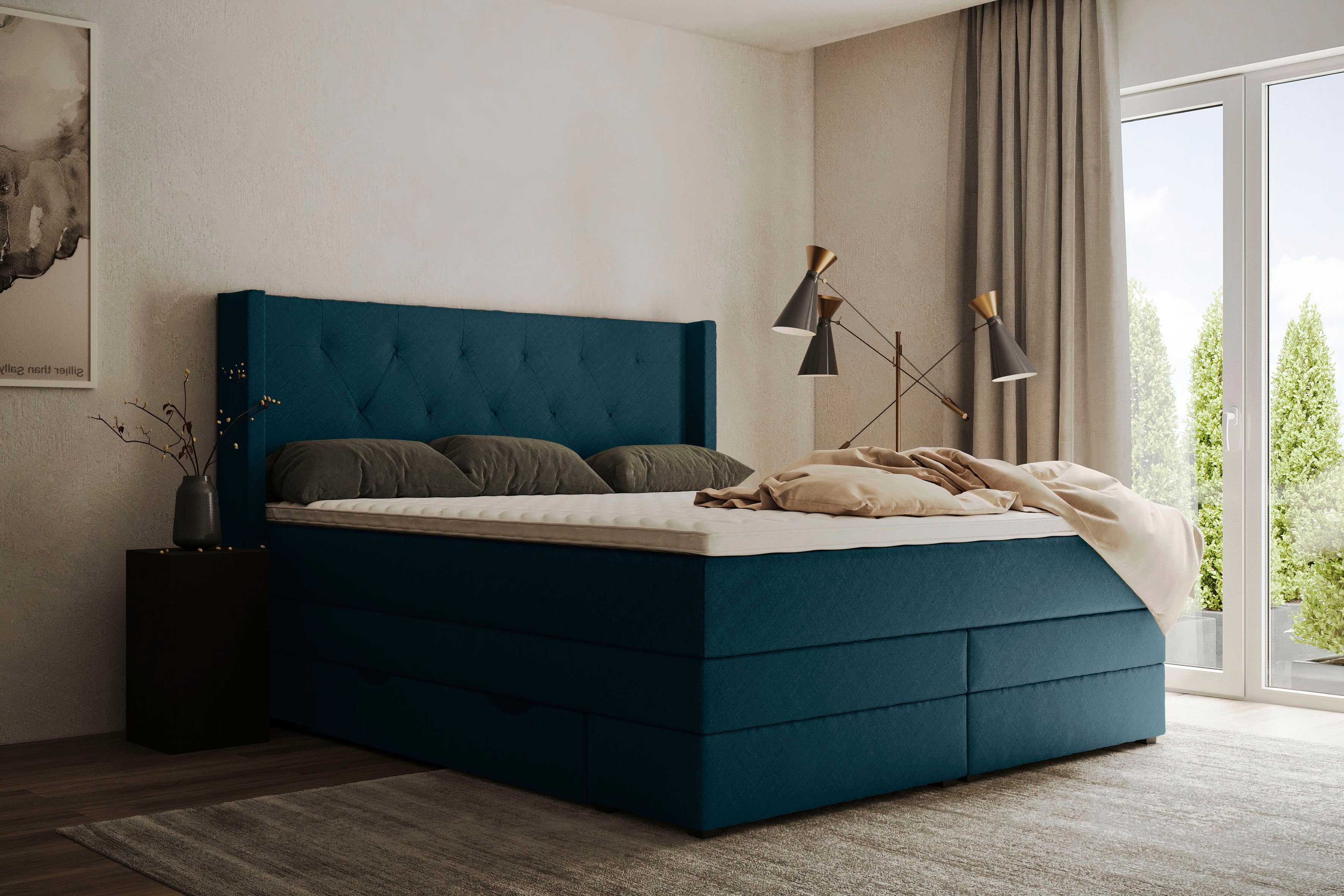Places of Style Boxspringbett Elegance, mit schöner Knopfheftung, in den Härtegraden H2 & H3, inkl. Schubladen