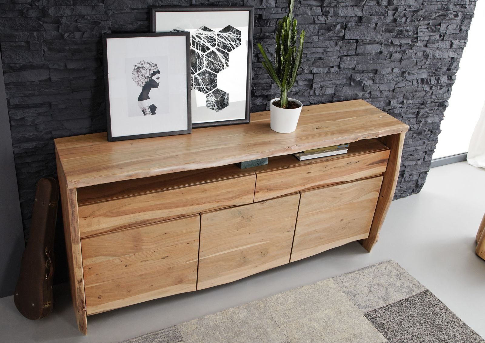 Massivmoebel24 Sideboard PURE ACACIA (Massivholz), Sideboard Akazie 191x45x96 natur lackiert PURE ACACIA #102