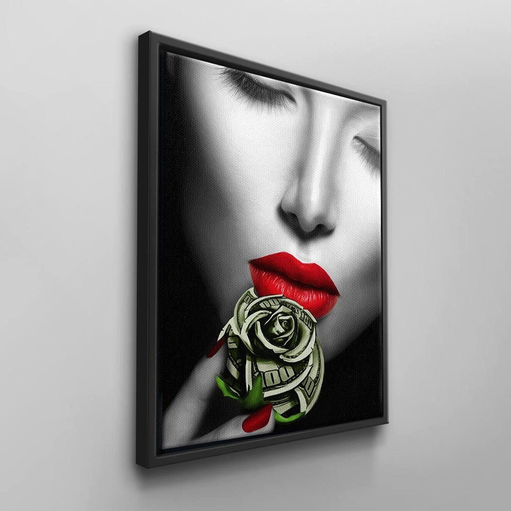 DOTCOMCANVAS® Leinwandbild, Provokantes Wandbild von Rahmen mit & schwarzer Sexy Frau Geld