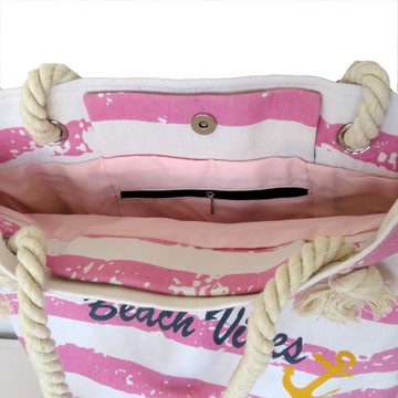 Sonia Originelli Umhängetasche Shopper "Beach Vibes" Vintage Strand Sommer Tasche Streifen Anker, kleine Innentasche mit Reißverschluss