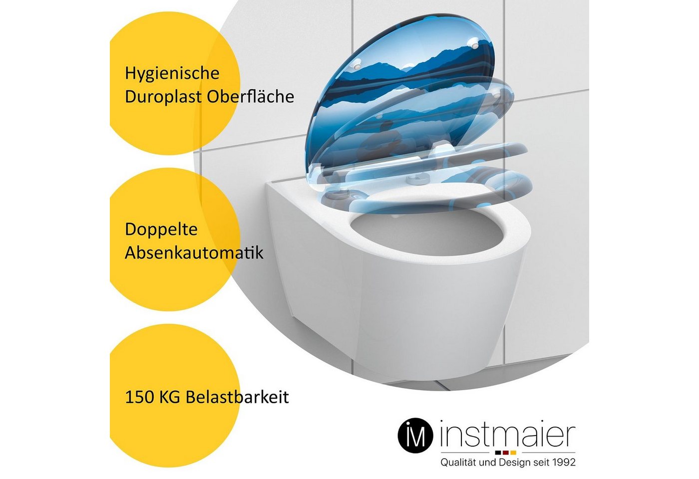 Thumbnail - instmaier WC-Sitz Toilettendeckel mit Motiv, Bergsee / Blau, Hochwertiger Duroplast Sitz mit Absenkautomatik