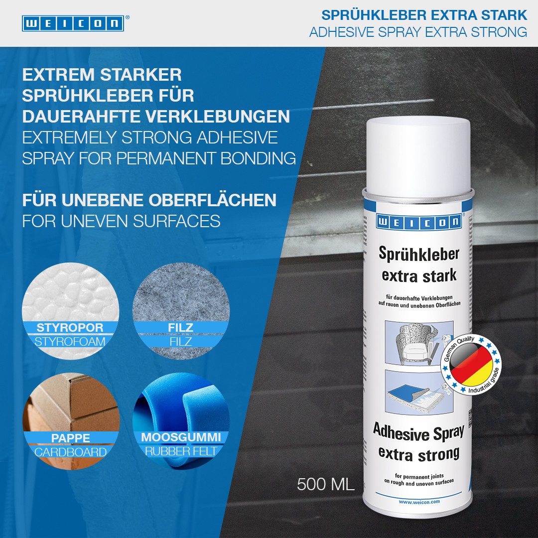 WEICON Klebstoff Sprühkleber extra stark, sprühbarer Kontaktklebstoff, (Spraydose), Für starke und dauerhafte Verklebungen