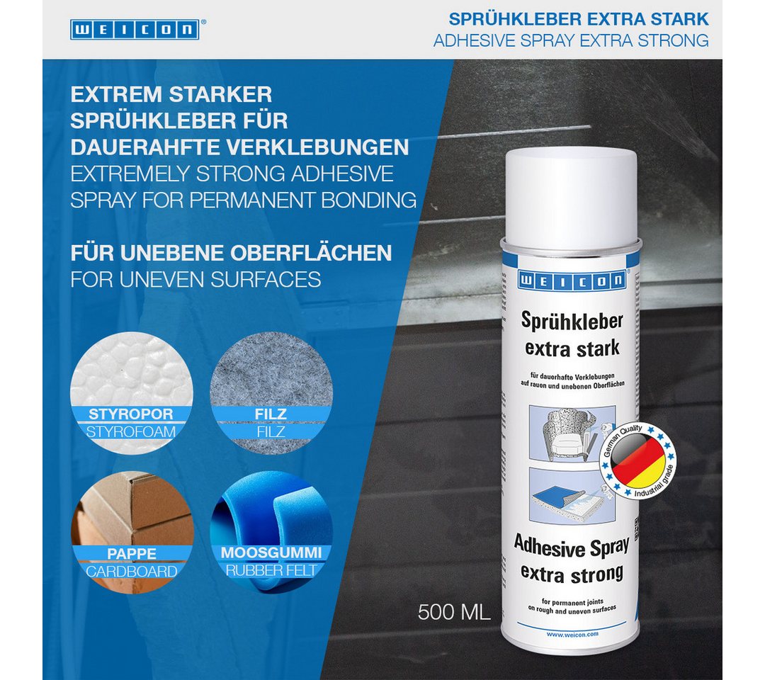 Thumbnail - WEICON Klebstoff Sprühkleber extra stark, sprühbarer Kontaktklebstoff, (Spraydose), Für starke und dauerhafte Verklebung...